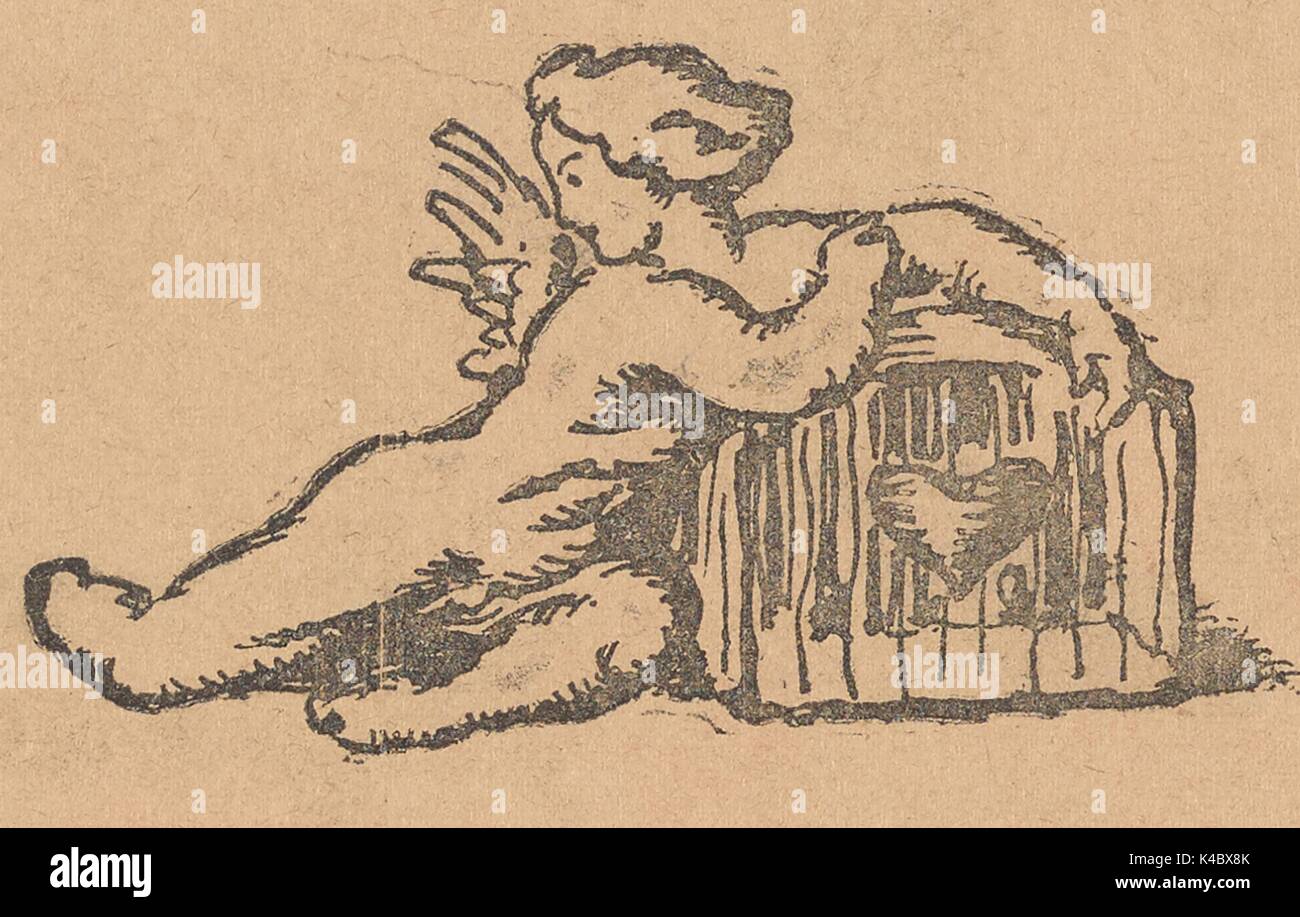Caricature montrant un chérubin ailé garde une boîte avec un cœur, de la Fédération de journal satirique Bich, 1917. Banque D'Images