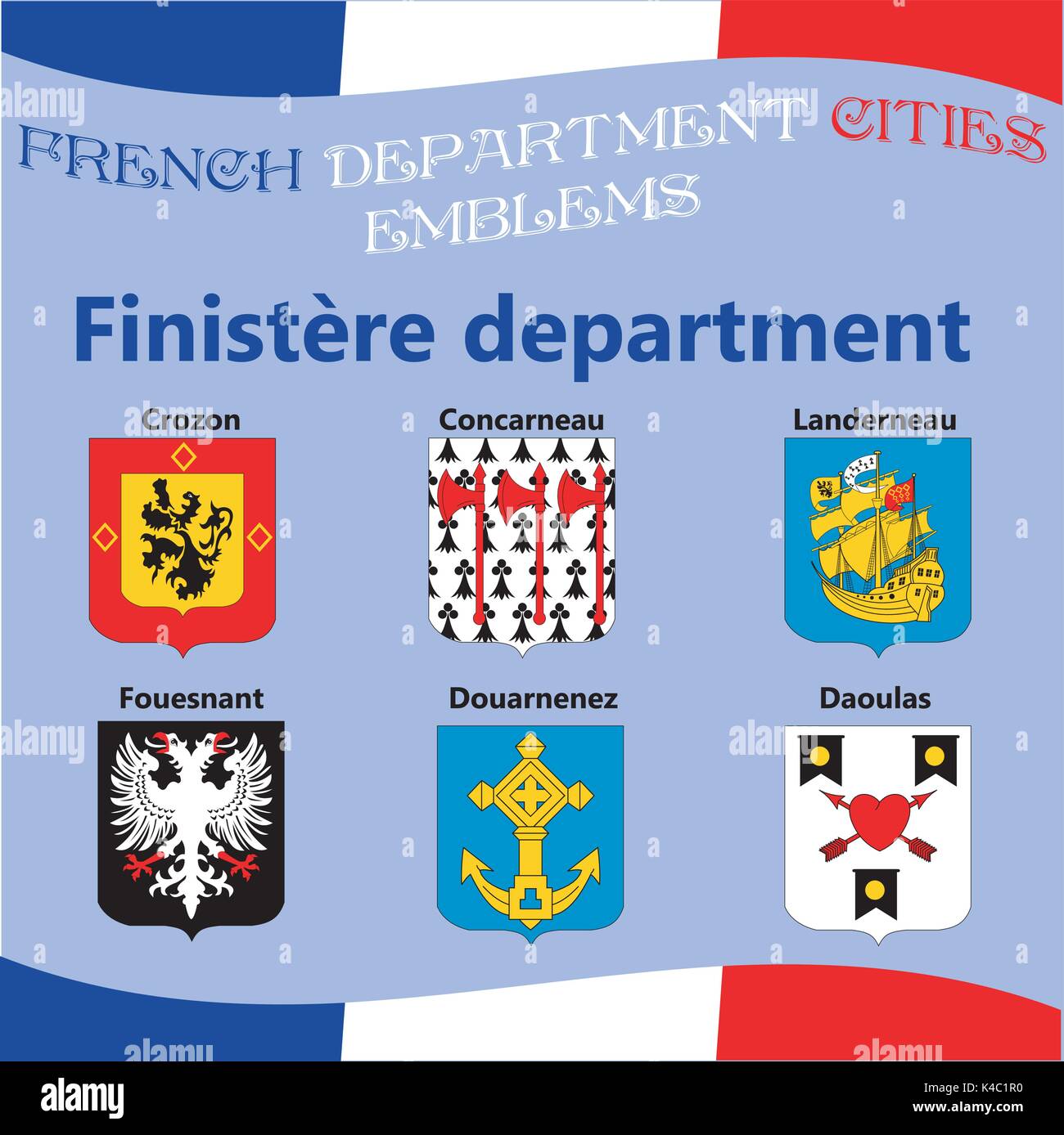 Drapeaux et emblèmes officiels de villes Franch Illustration de Vecteur