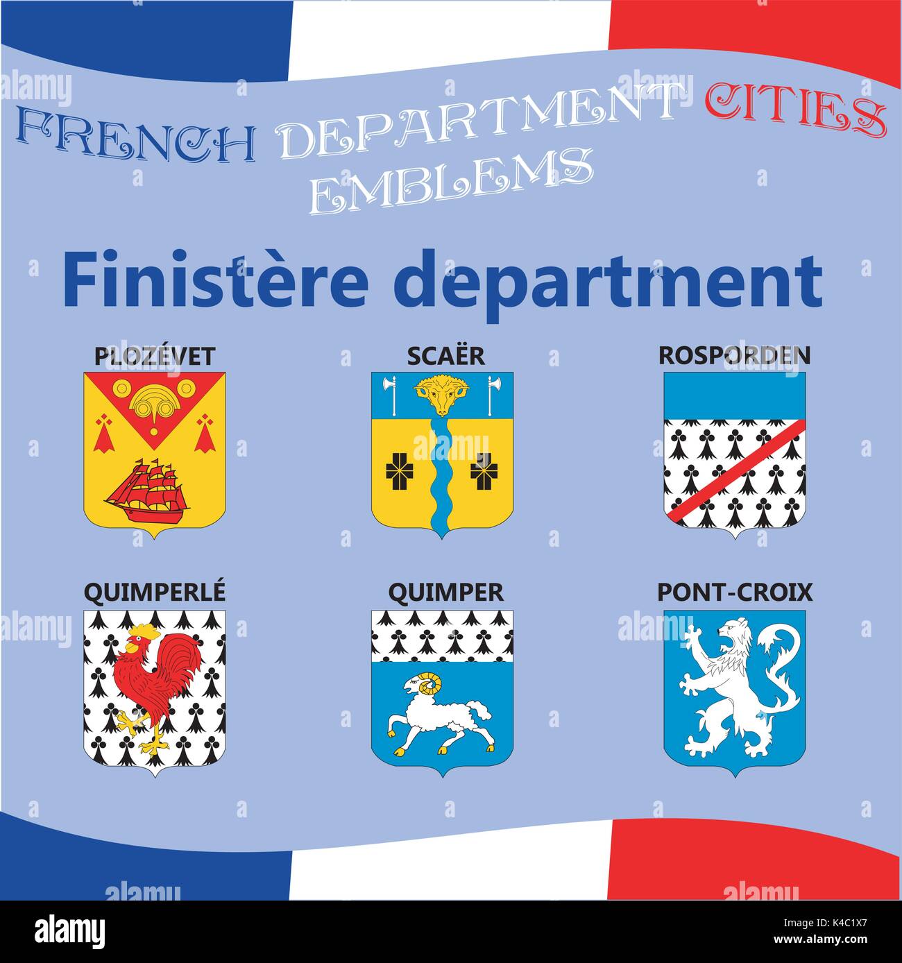 Drapeaux et emblèmes officiels de villes Franch Illustration de Vecteur