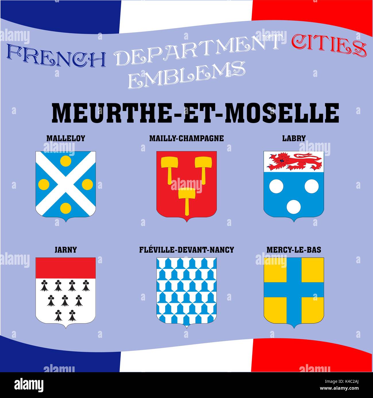 Drapeaux et emblèmes officiels de villes Franch Illustration de Vecteur