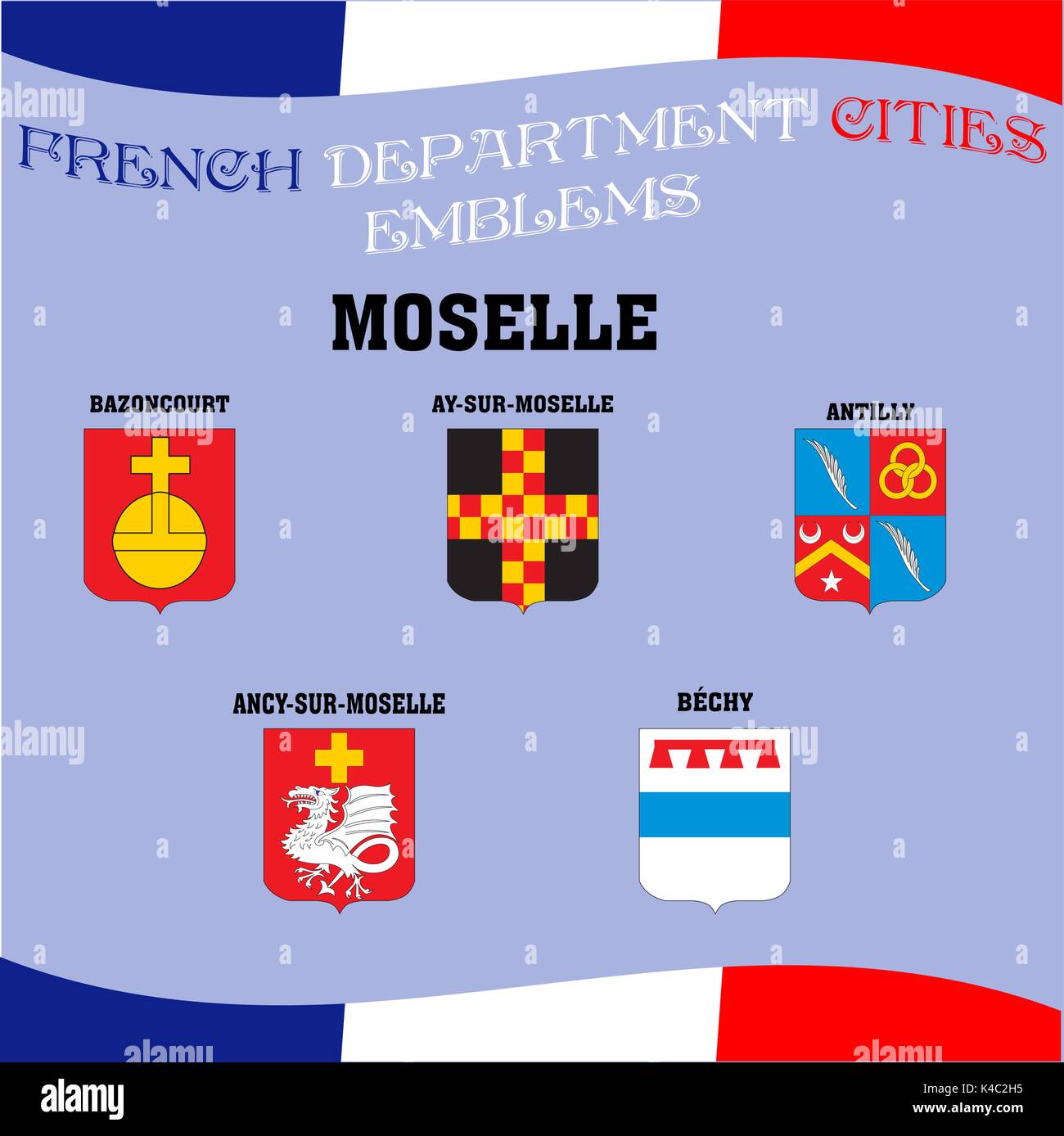 Drapeaux et emblèmes officiels de villes Franch Illustration de Vecteur