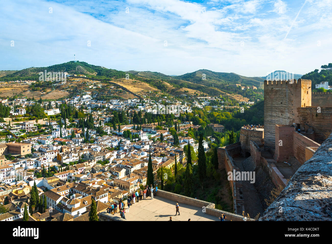 L'Alcazaba de l'Alhambra avec la vue sur l'Albaicin, Grenade, Andalousie, Espagne Banque D'Images