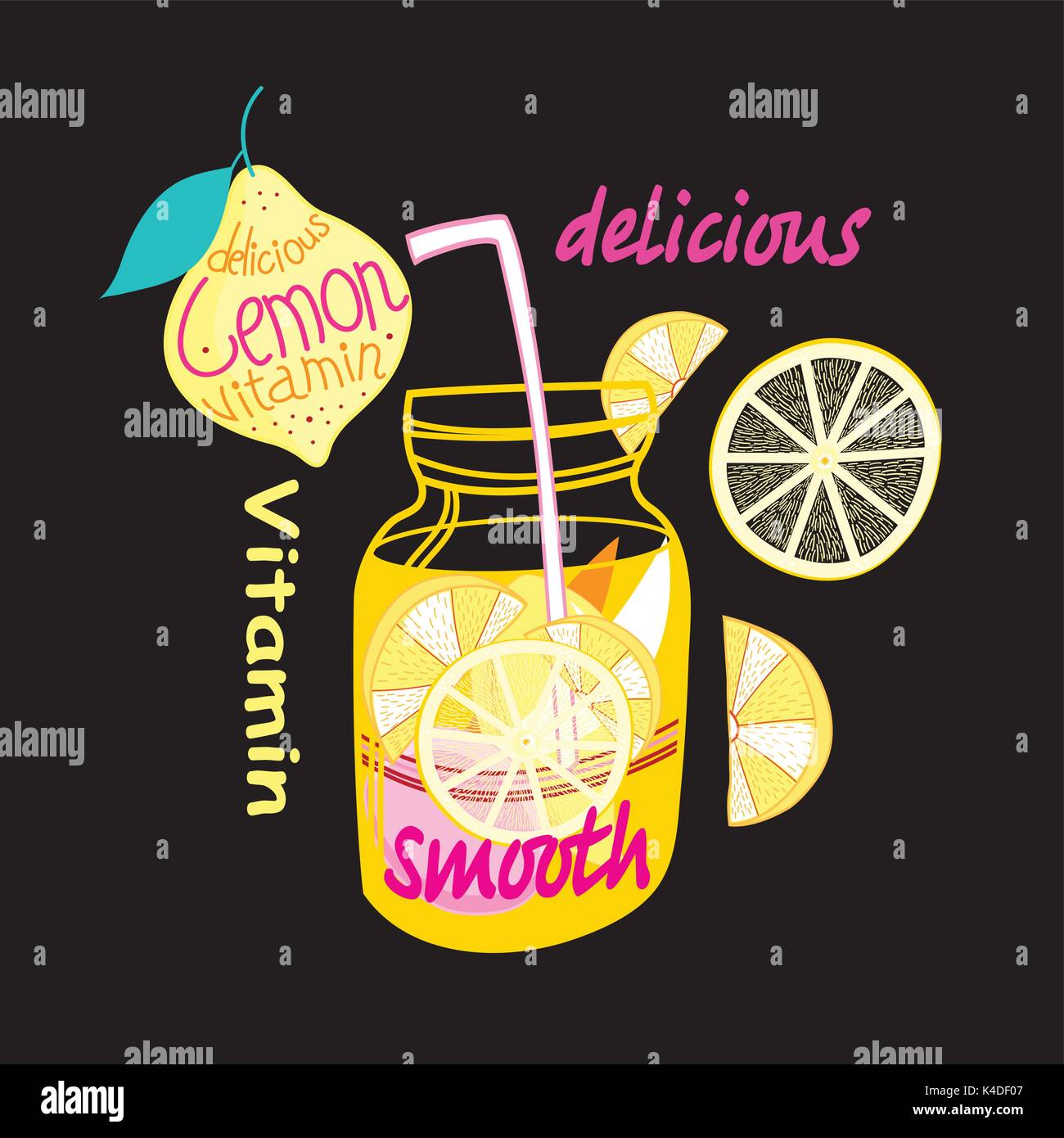 Carte lumineuse avec une canette de limonade et citrons sur fond sombre Illustration de Vecteur