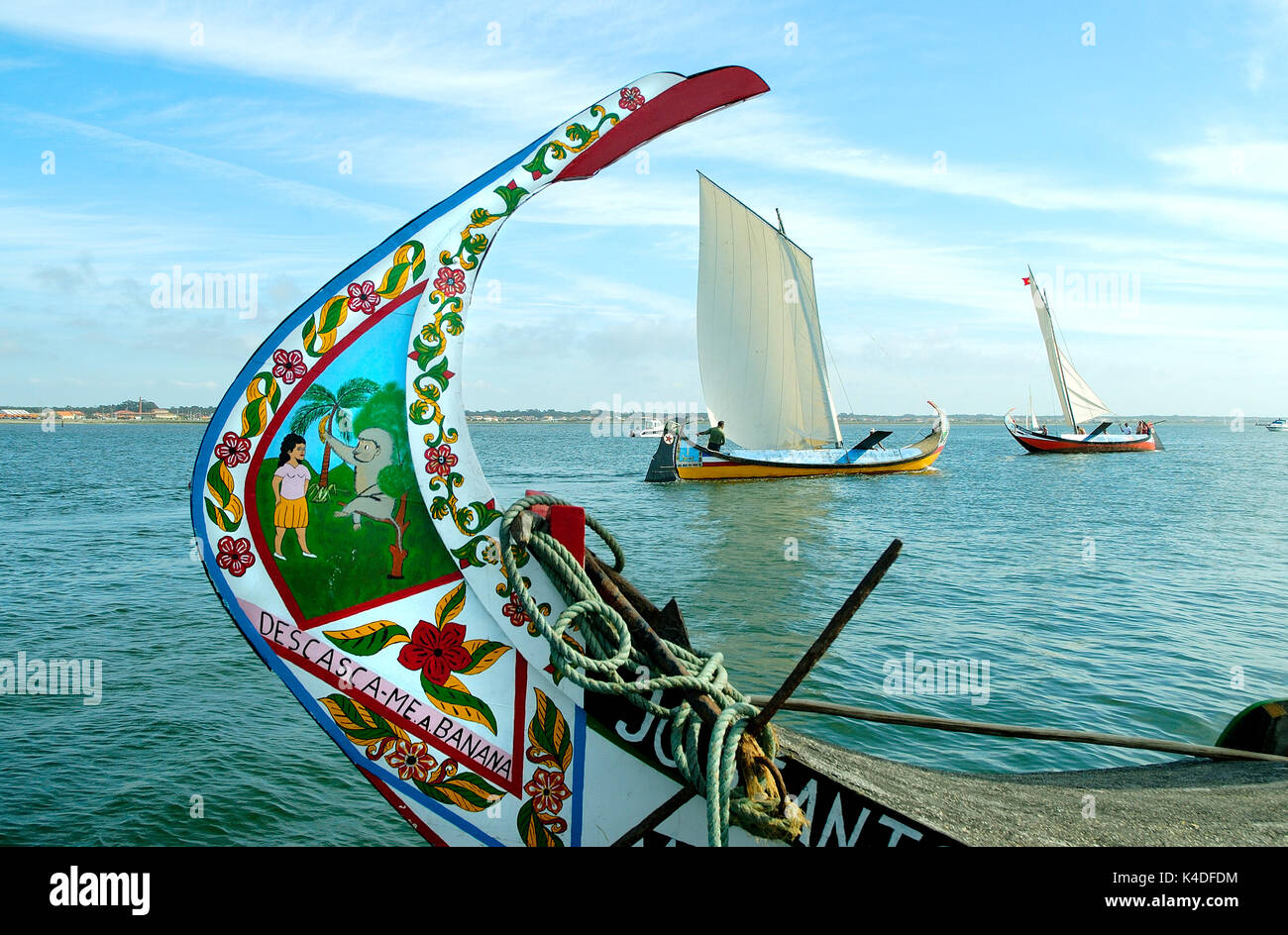Peint le panneau avant d'un bateau traditionnel, de l'Aveiro, moliceiro river Ria de Aveiro (Portugal). Banque D'Images
