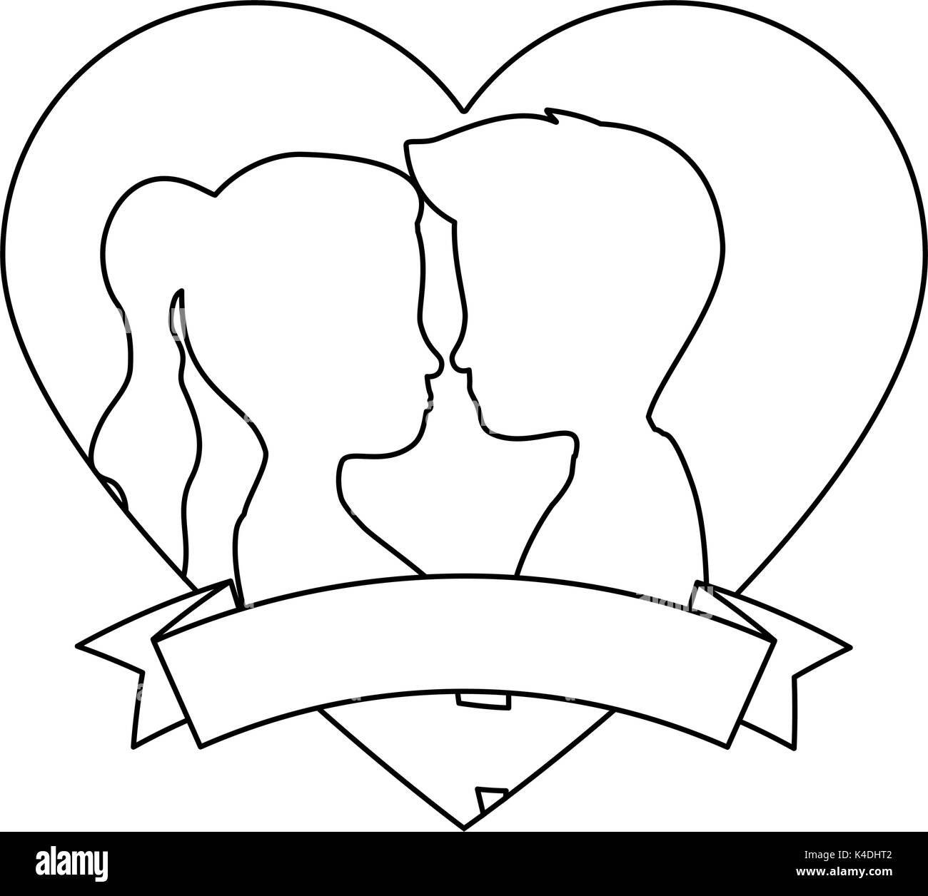 Cute Couple In Love Kissing Silhouette Vector Illustration Design Image Vectorielle Stock Alamy