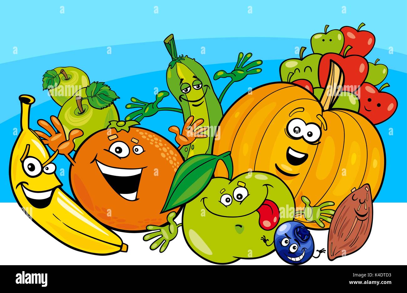 Cartoon Illustration de drôle alimentaire Fruits et légumes Groupe Caractères Illustration de Vecteur