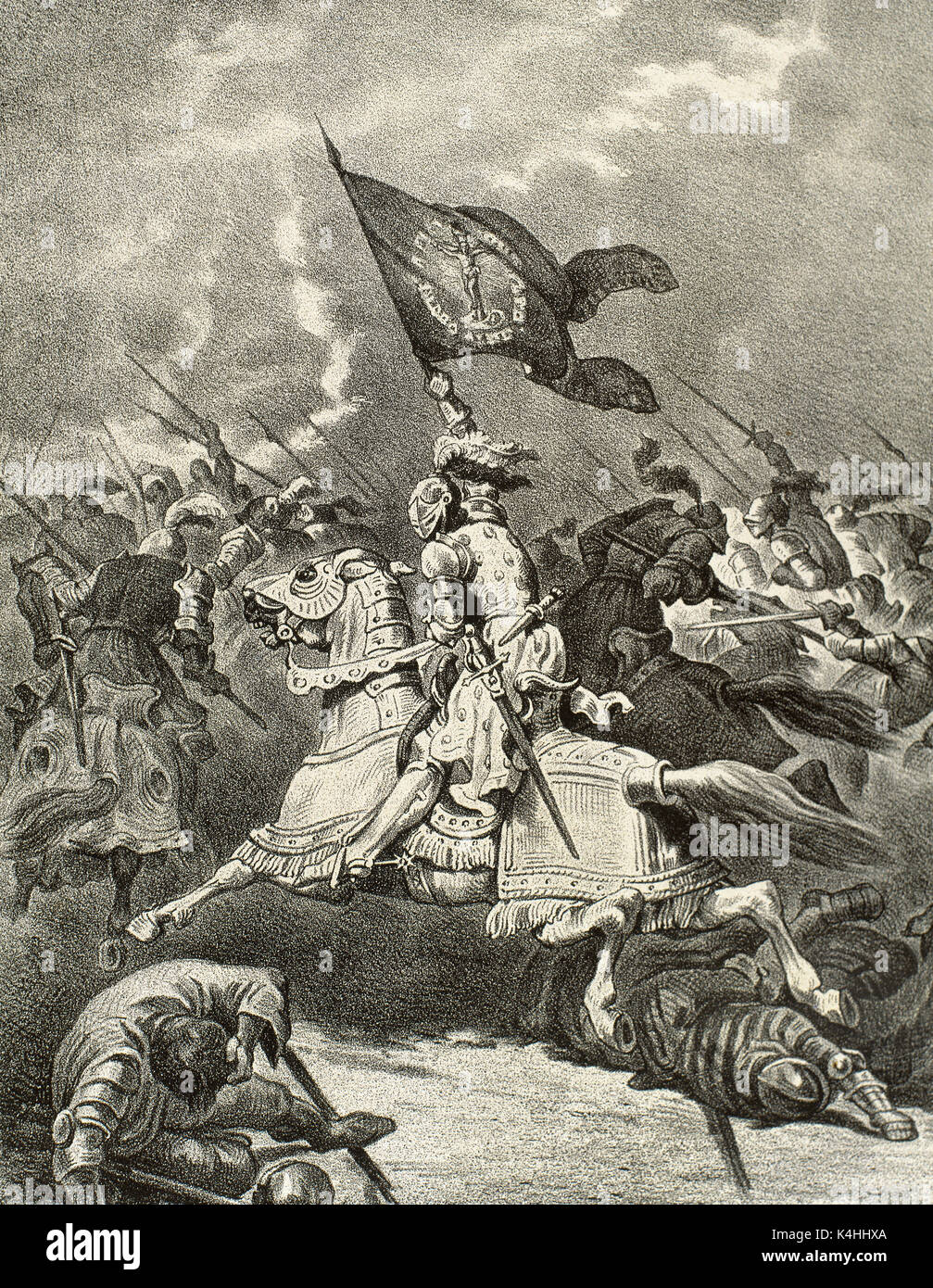 Guerre de Quatre-Vingts Ans et la guerre anglo-espagnole (1585-1604). Bataille de Gembloux (1578) entre les forces espagnoles dirigées par John d'Autriche (1547-1578) et une armée rebelle sous Antoine de Goignies avec victoire de la forces espagnoles. La gravure. Banque D'Images