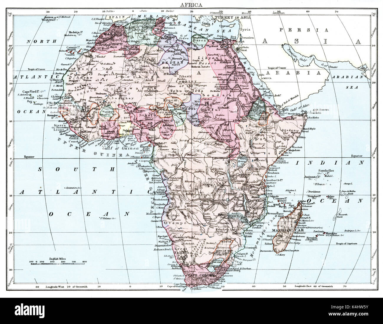 Carte antique, vers 1875, de l'Afrique Banque D'Images