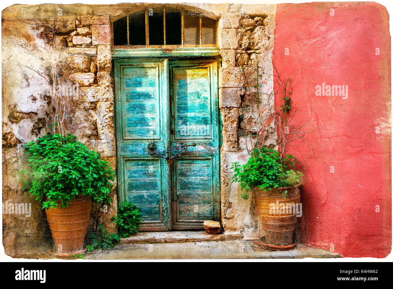 Vieilles rues colorées de charme de la vieille ville de Rethymno en Crète.Grèce Banque D'Images