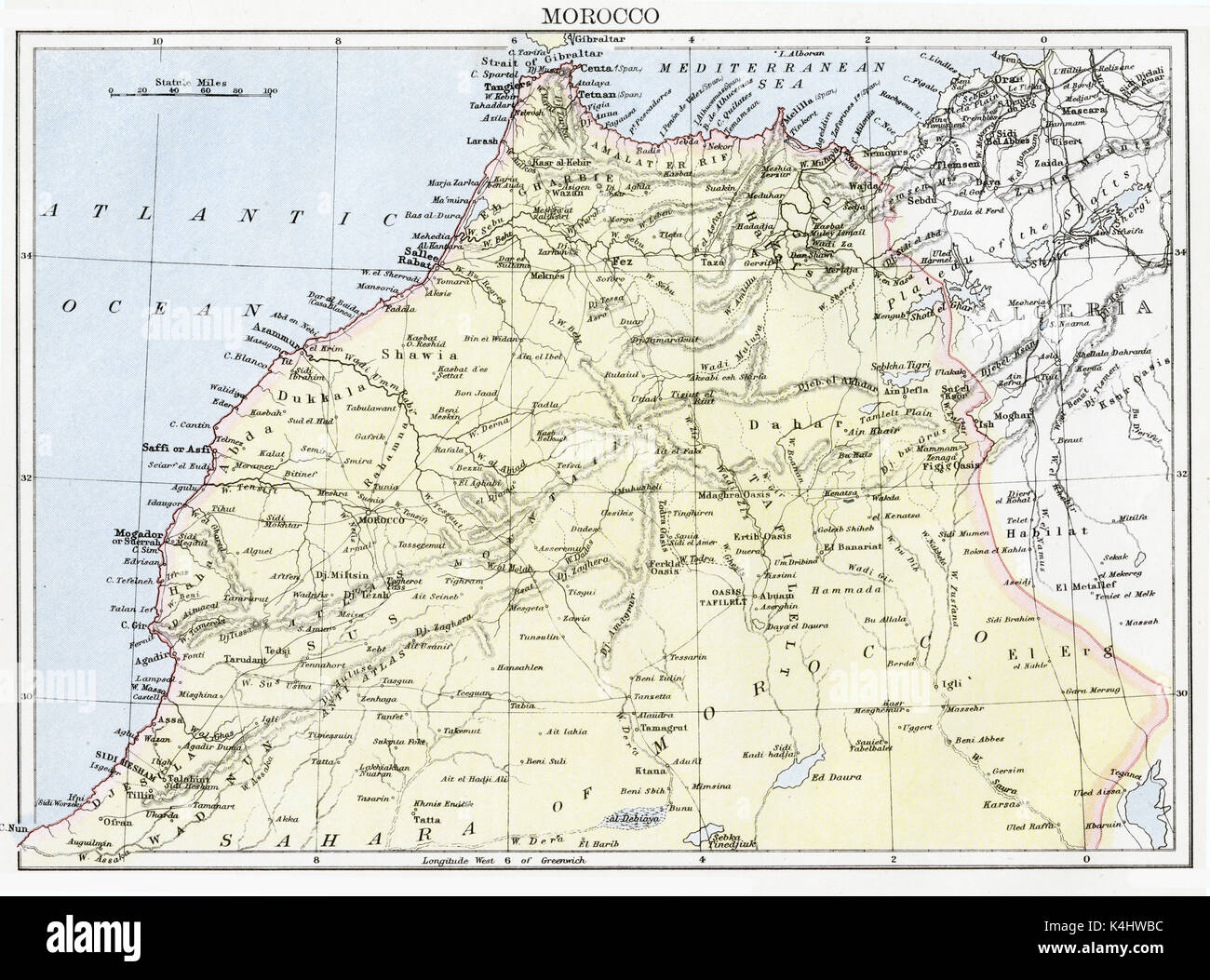 Carte antique, vers 1875, du Maroc Banque D'Images