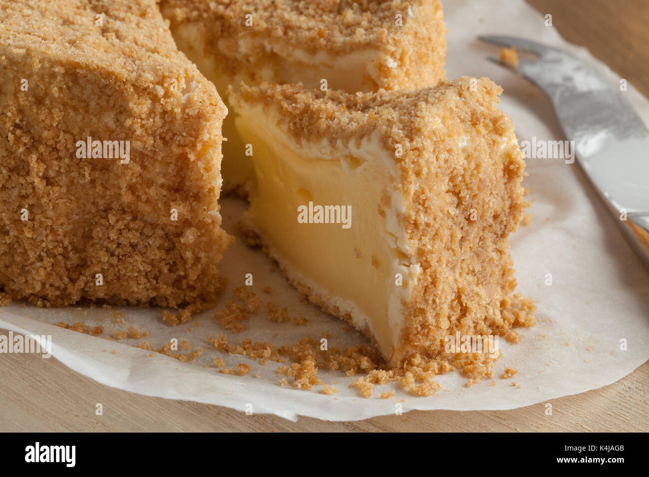 Morceau de camembert au calvados, un snack-close up Banque D'Images