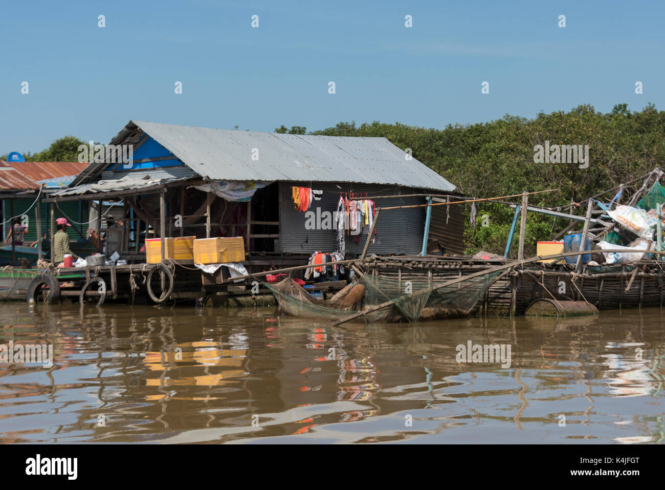 Des maisons sur pilotis sur le lac Tonle Sap, Kampong phluk, Siem Reap, Cambodge Banque D'Images