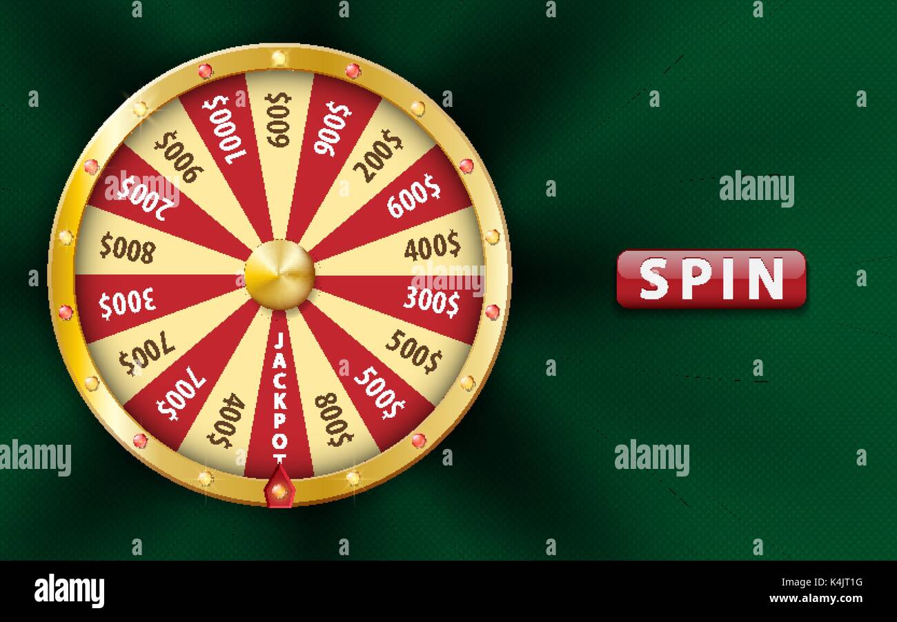 3D réaliste d'or fortune wheel, lucky spin, roulette de luxe sur fond vert. Arrière-plan de Casino pour l'argent, jackpot, jeu en ligne, chance, lotter Illustration de Vecteur