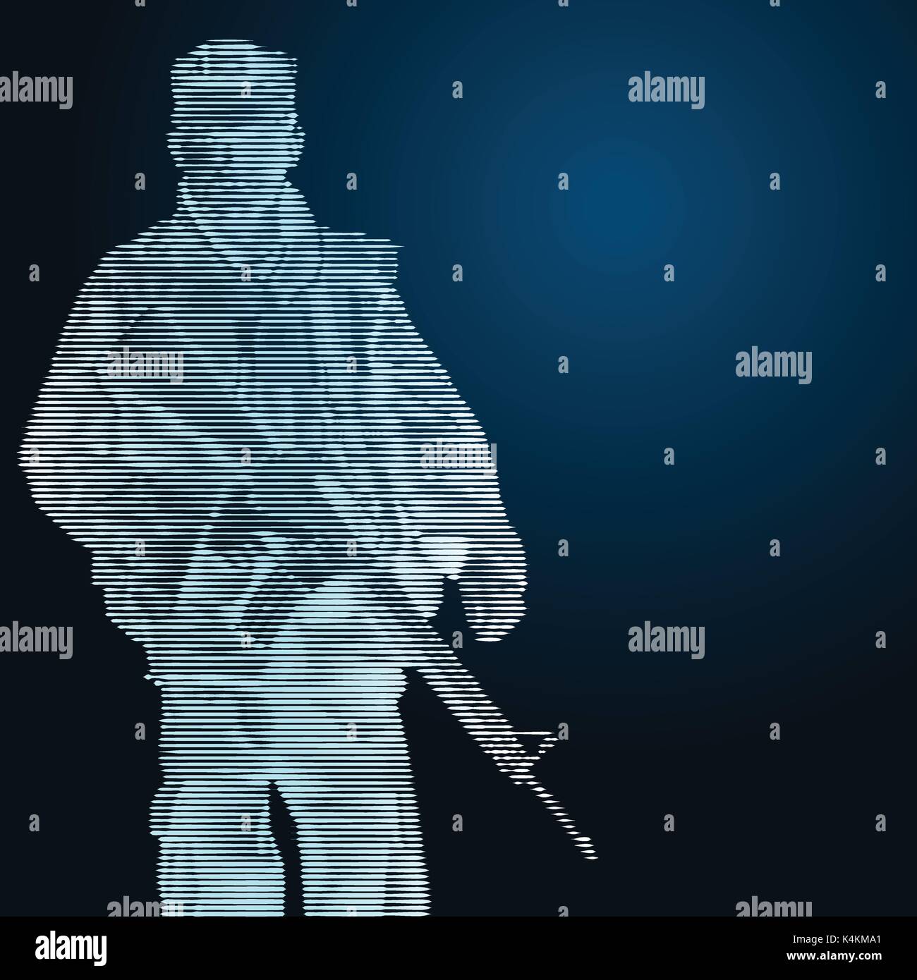 Soldat Résumé holding gun, graver style sur fond bleu, concept de l'armée ou militaire-Vector Illustration Illustration de Vecteur
