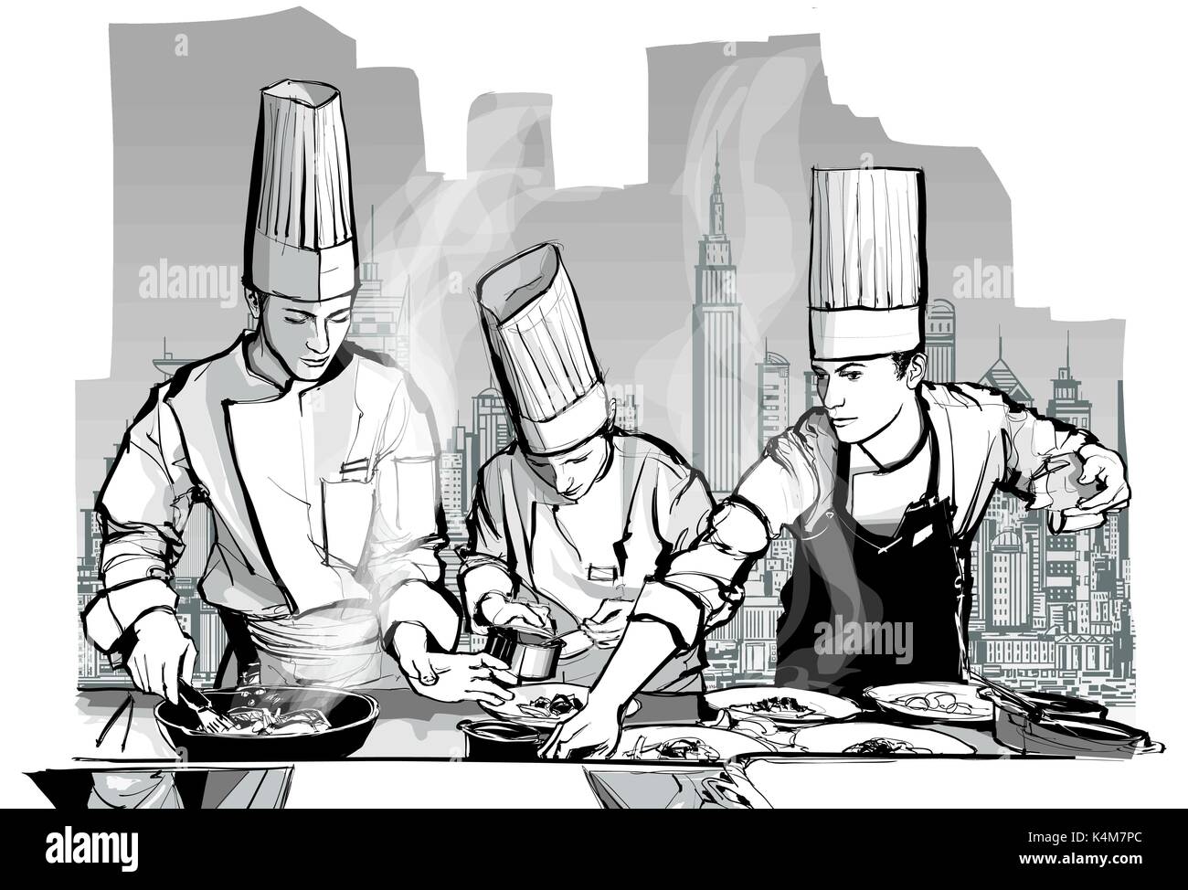 Chefs dans un restaurant Cuisine Cuisine - vector illustration Illustration de Vecteur