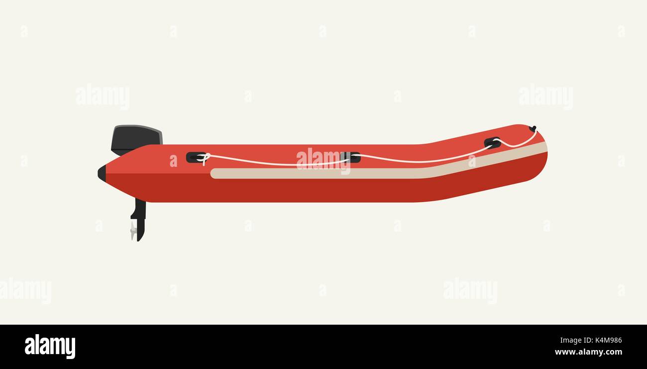 Bateau gonflable dans télévision style. Bateau à moteur sur fond blanc. Illustration de Vecteur