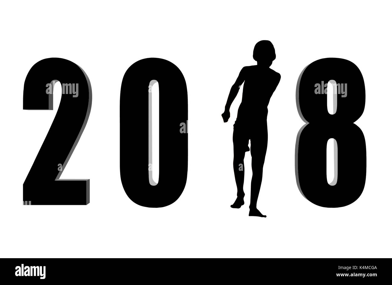 Les numéros de 2018 et silhouette sur fond blanc Banque D'Images