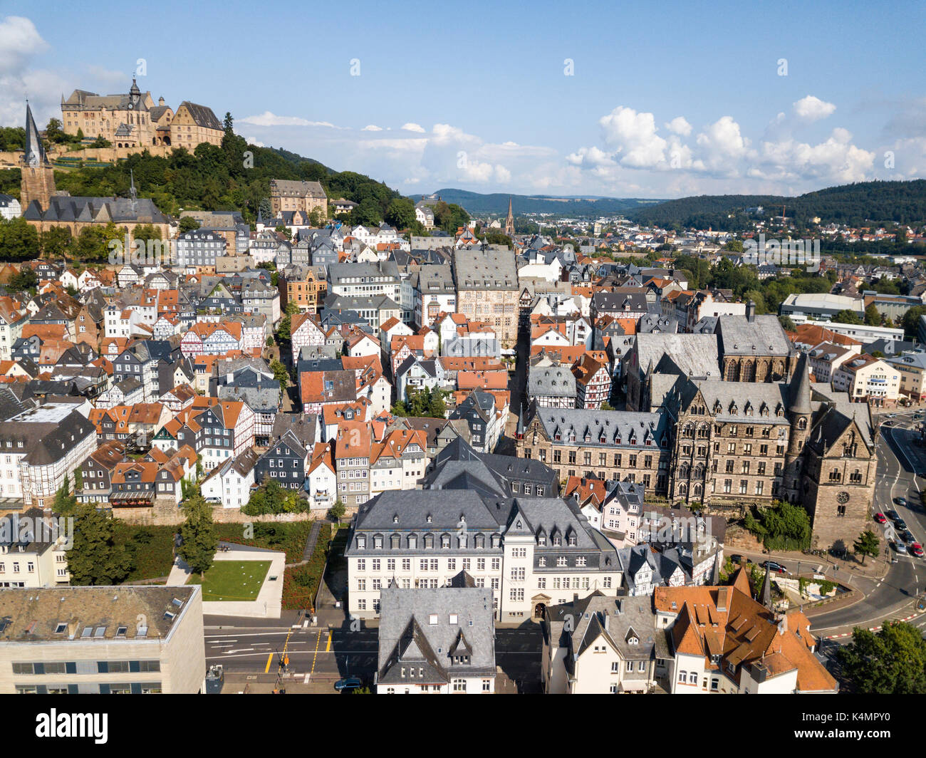Vue aérienne sur la vieille ville de Marbourg. Hesse, Allemagne Banque D'Images