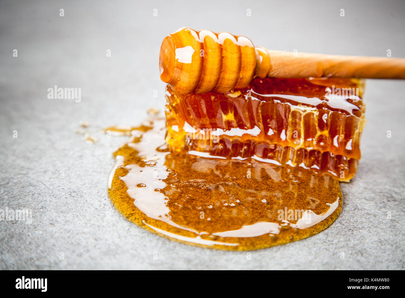 Miel sur fond gris Banque D'Images