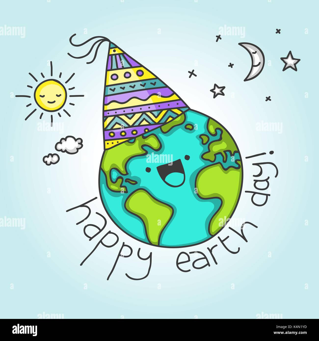 Cute card pour le 22 avril avec cartoon terre disant heureux le jour de la Terre Illustration de Vecteur