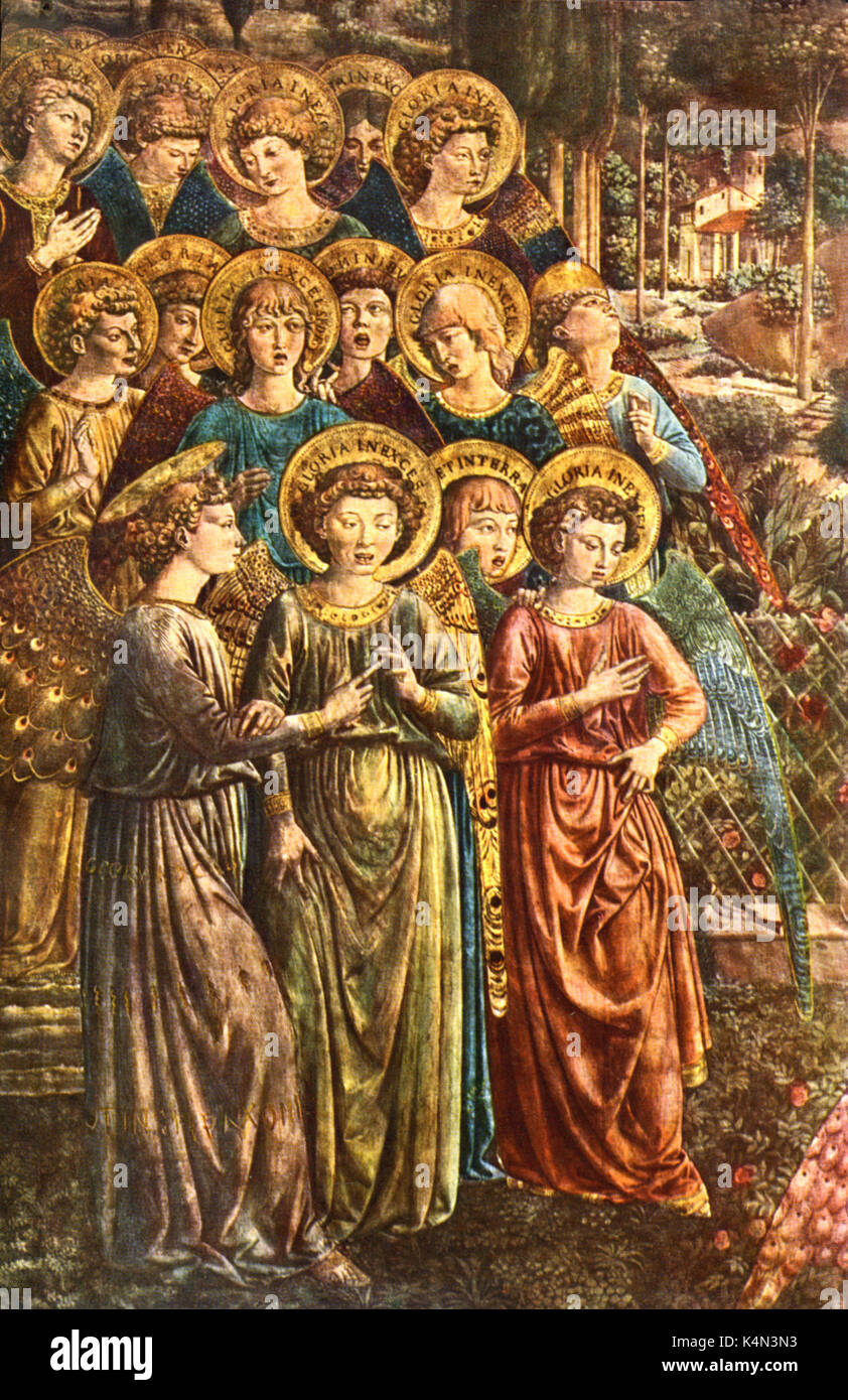 Fresque anges après le travail par Gozzoli, dans le Palazzo Medici Ricardi, Florence. Banque D'Images