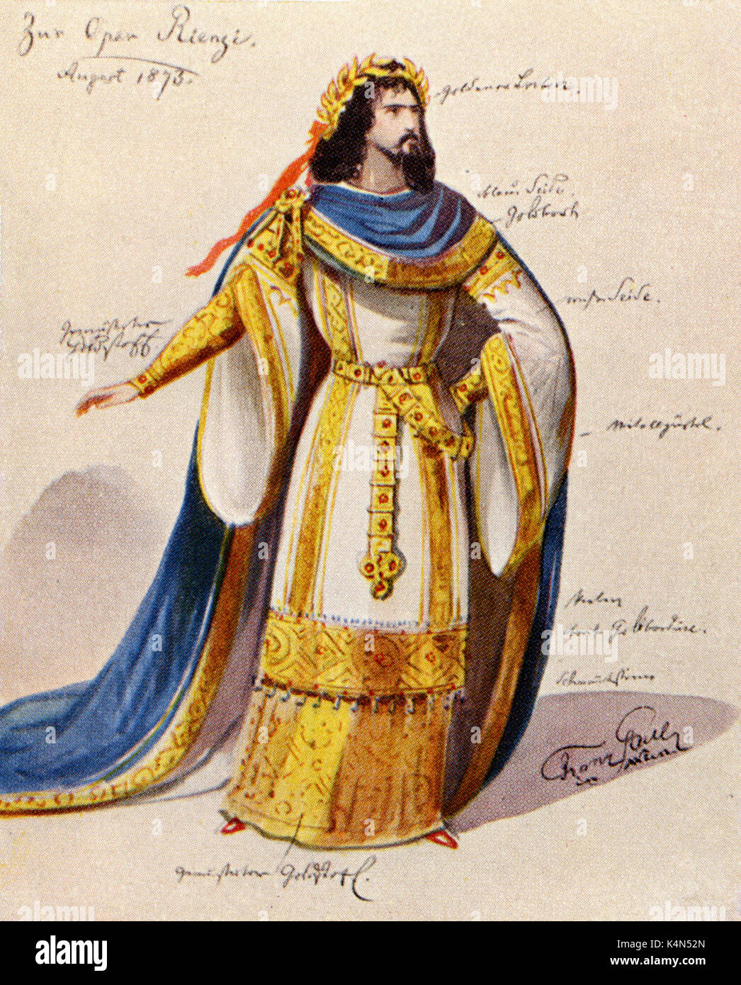 WAGNER - RIENZI esquisse de costume de Rienzi (1873 production). Après design par Franz la Gaule au Nouveau-Brunswick pour Staadstheater auteur et compositeur allemand, 1813-1883 Banque D'Images