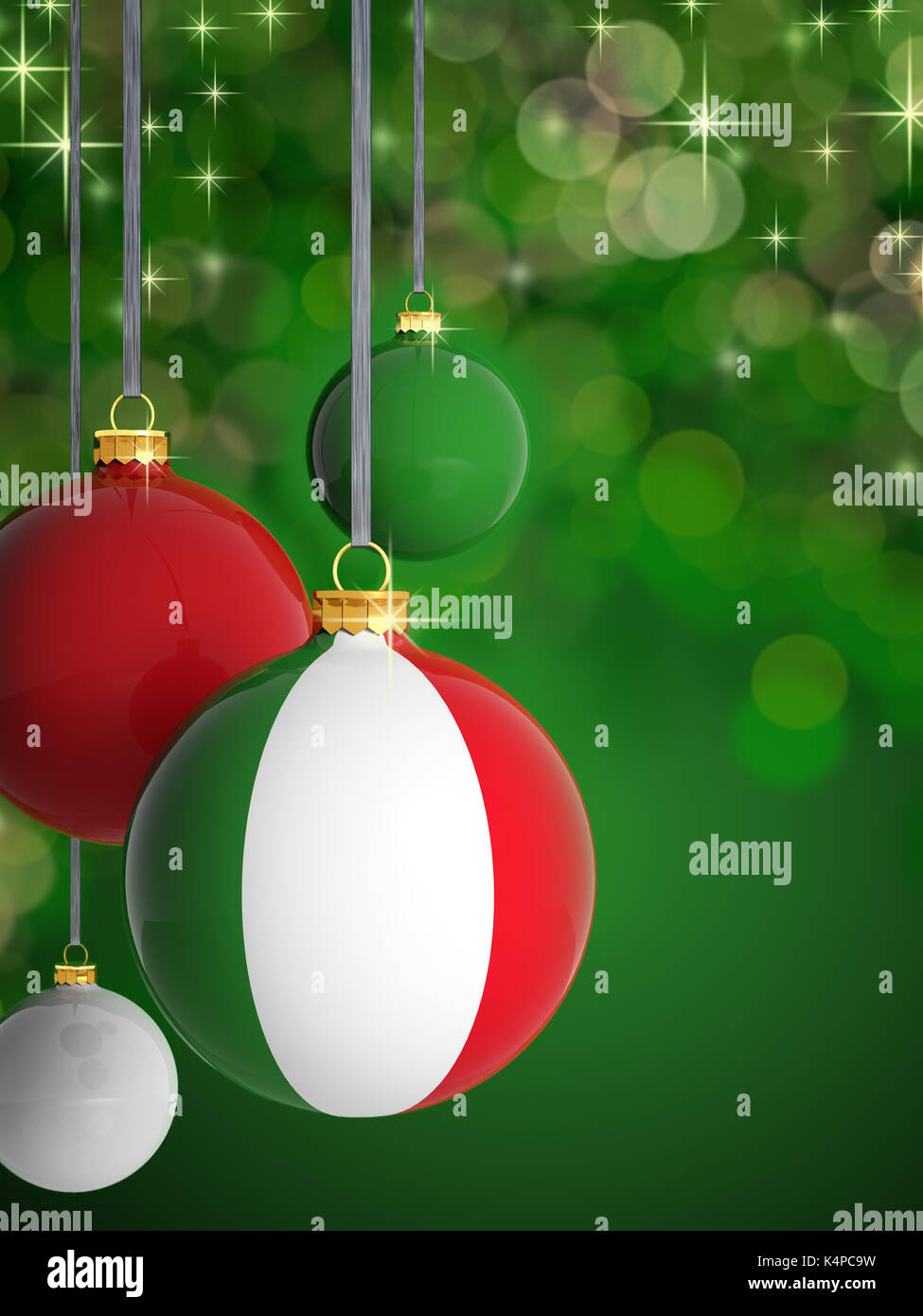 Boules de Noël avec drapeau italien en face de lumières fond Banque D'Images