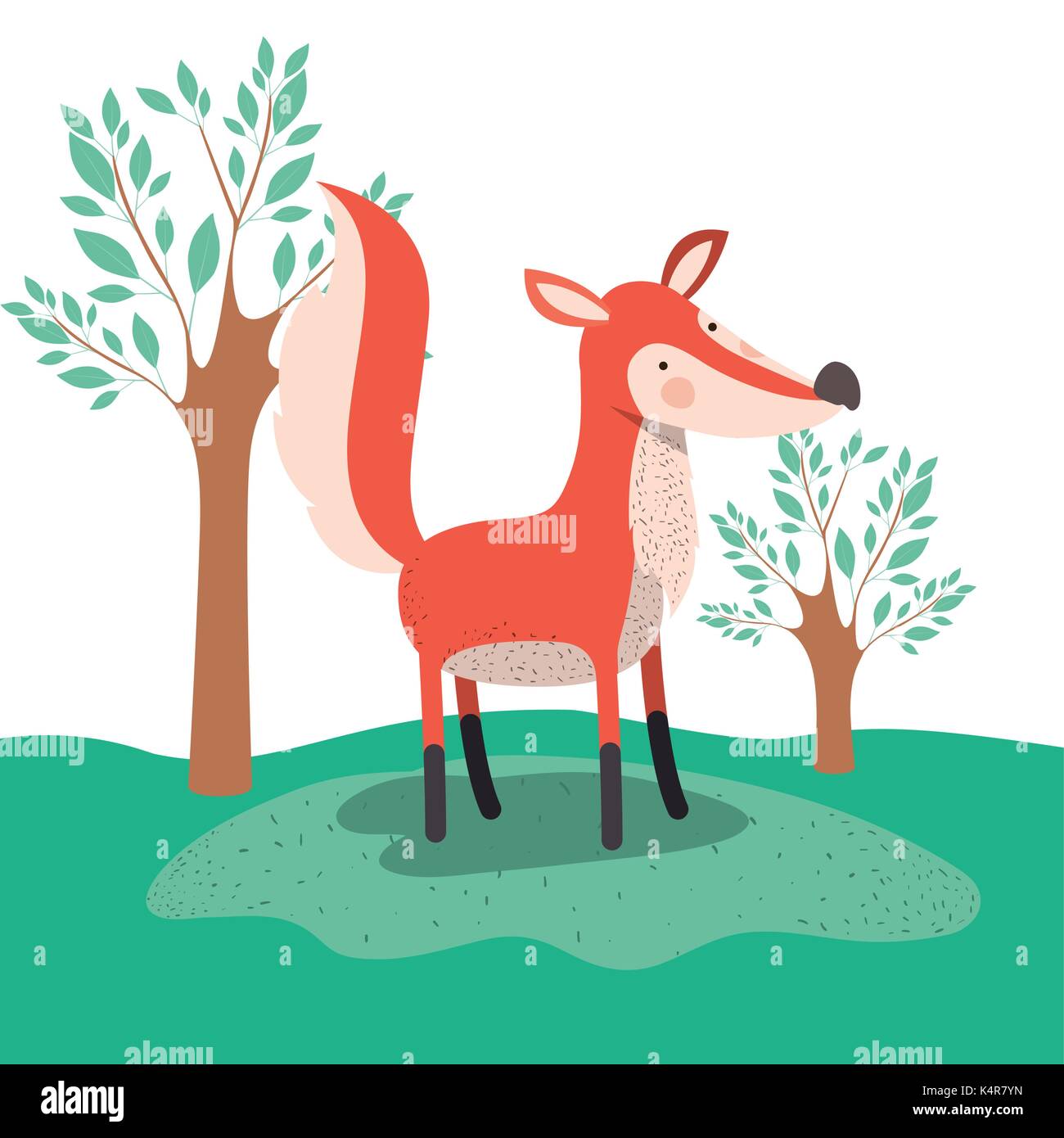 Animal fox caricature en arrière-plan des paysages forestiers Illustration de Vecteur