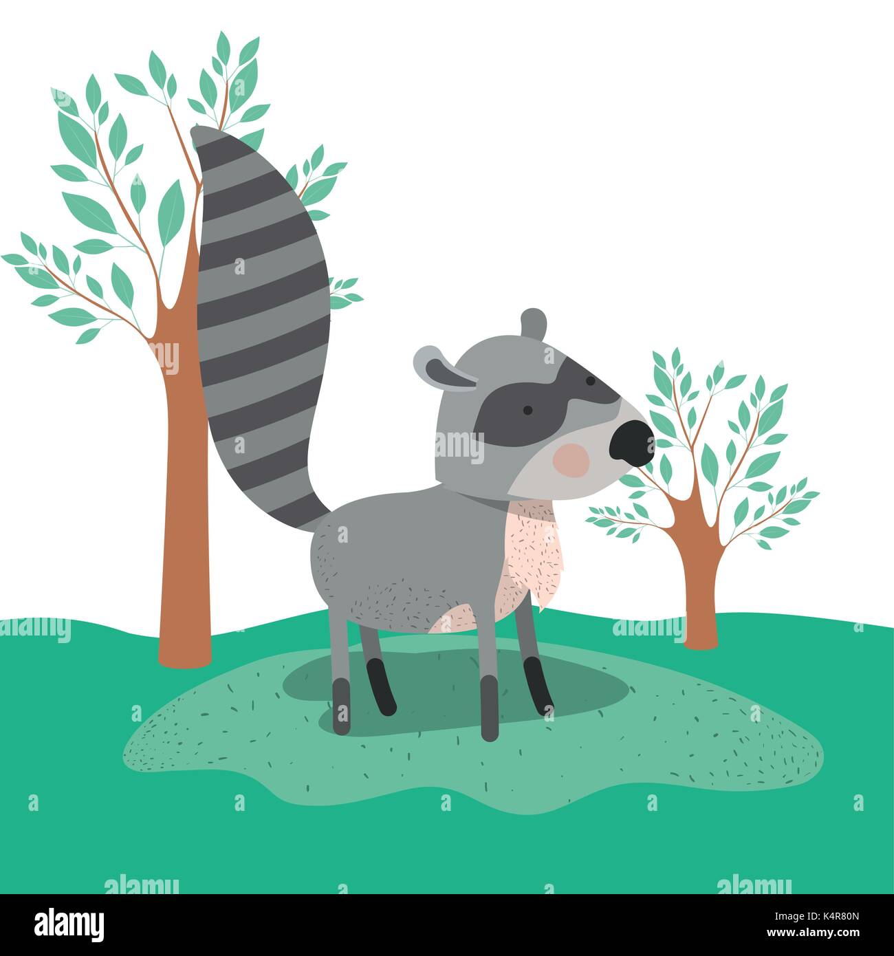 Animal raton laveur caricature en arrière-plan des paysages forestiers Illustration de Vecteur