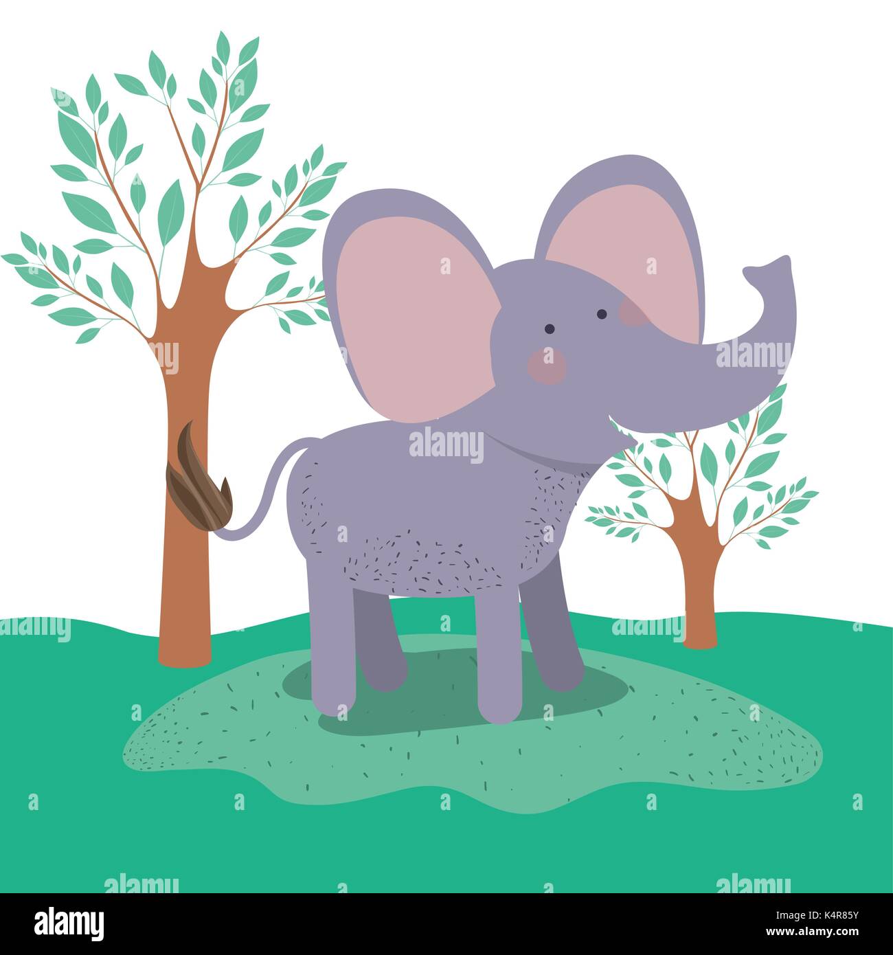 Animal éléphant caricature en arrière-plan des paysages forestiers Illustration de Vecteur