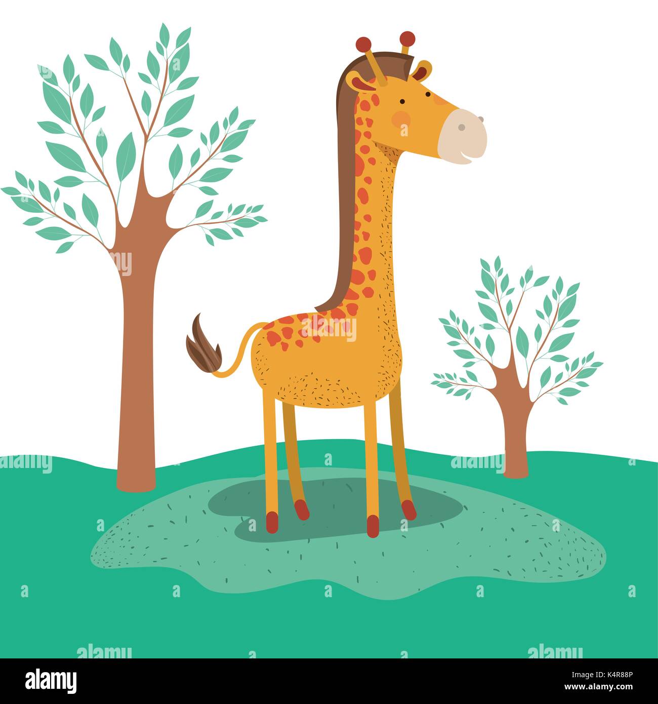 Animal girafe caricature en arrière-plan des paysages forestiers Illustration de Vecteur