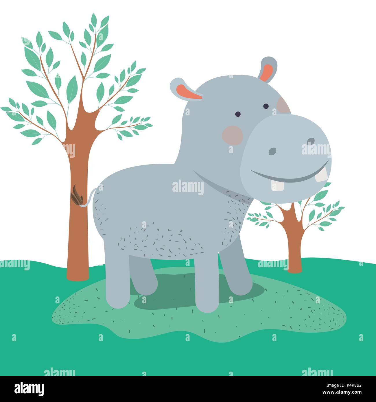 Animal hippopotame caricature en arrière-plan des paysages forestiers Illustration de Vecteur