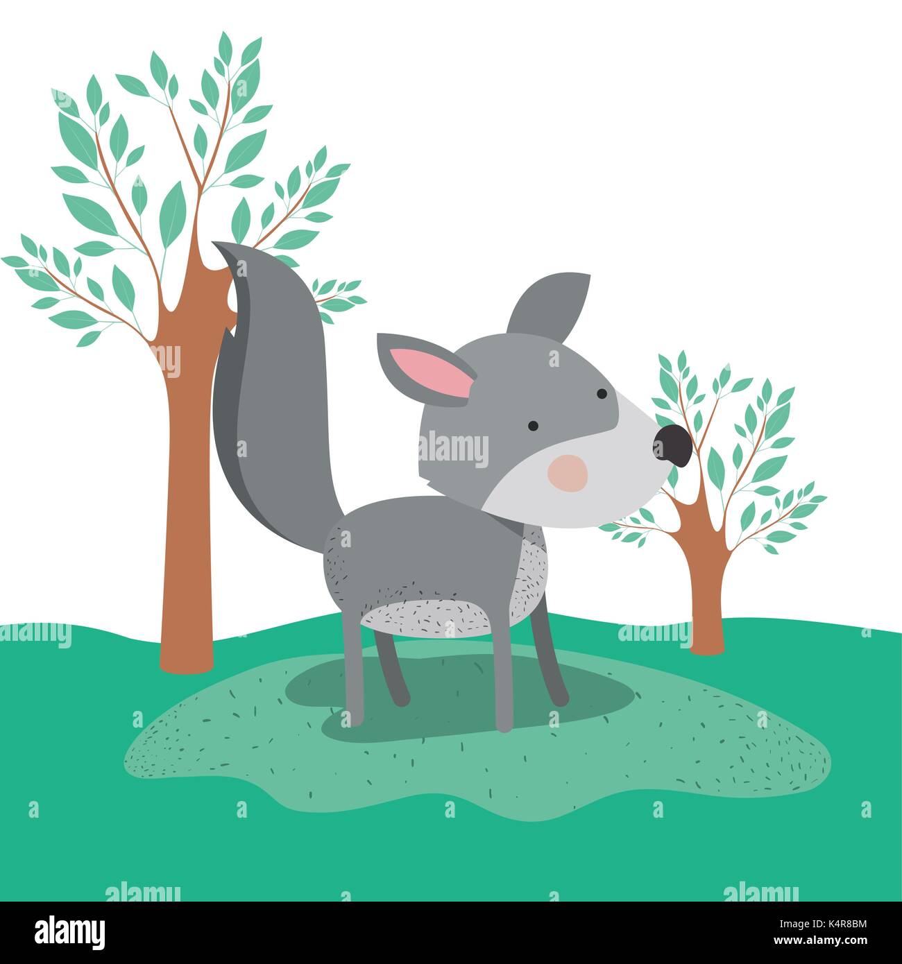 Animal loup caricature en arrière-plan des paysages forestiers Illustration de Vecteur