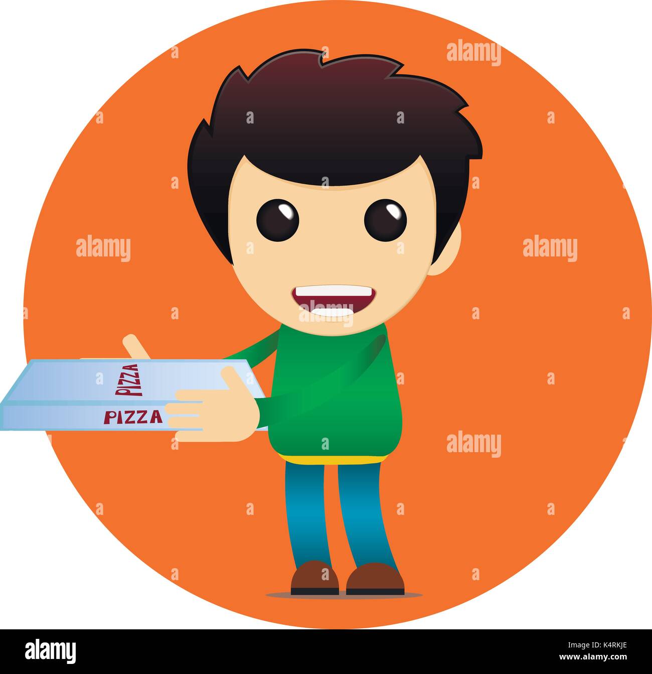 Livraison de pizza vector banner, joyeux garçon avec un fort caractère Illustration de Vecteur