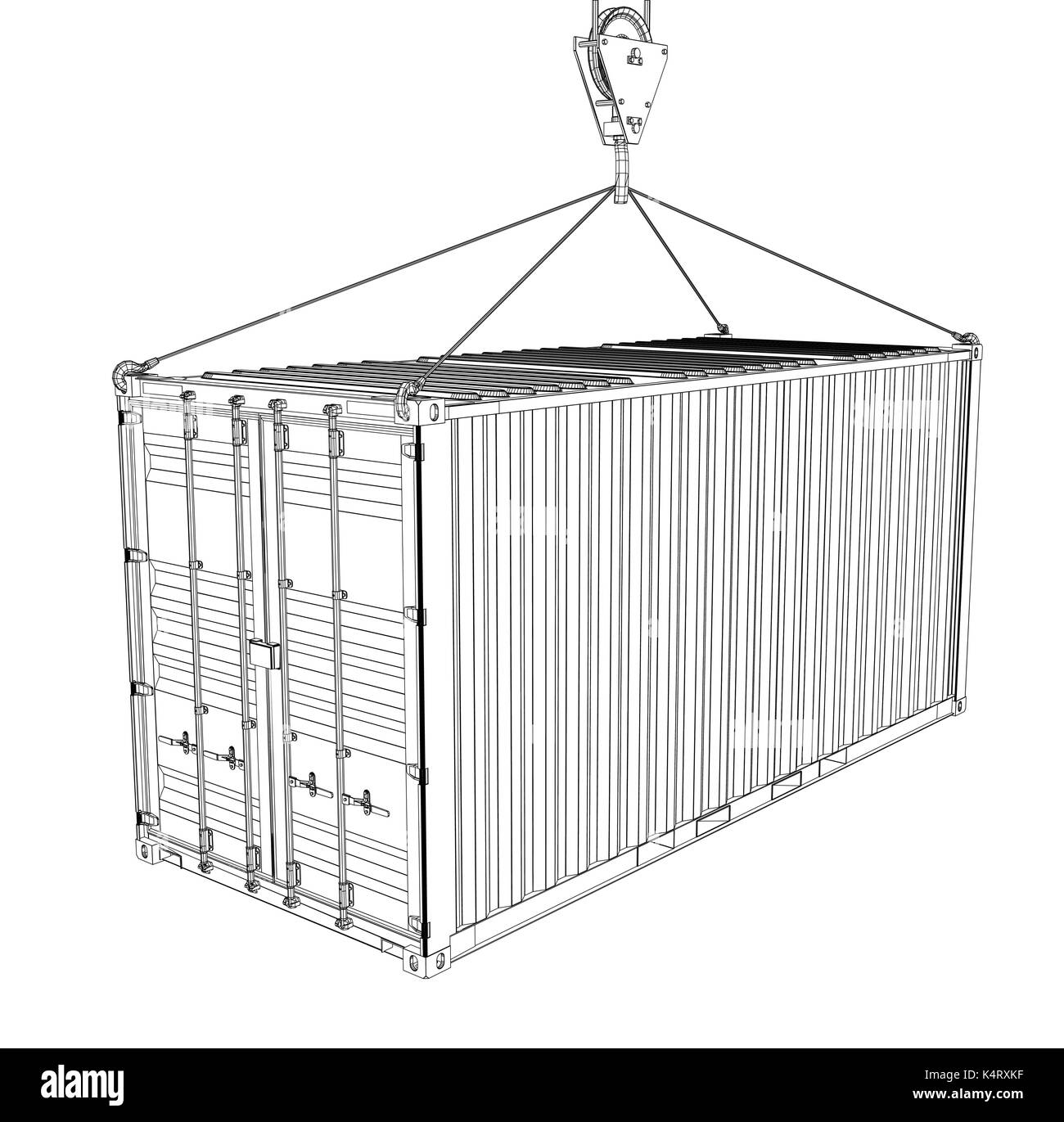 Conteneur suspendu à une grue de crochet Illustration de Vecteur