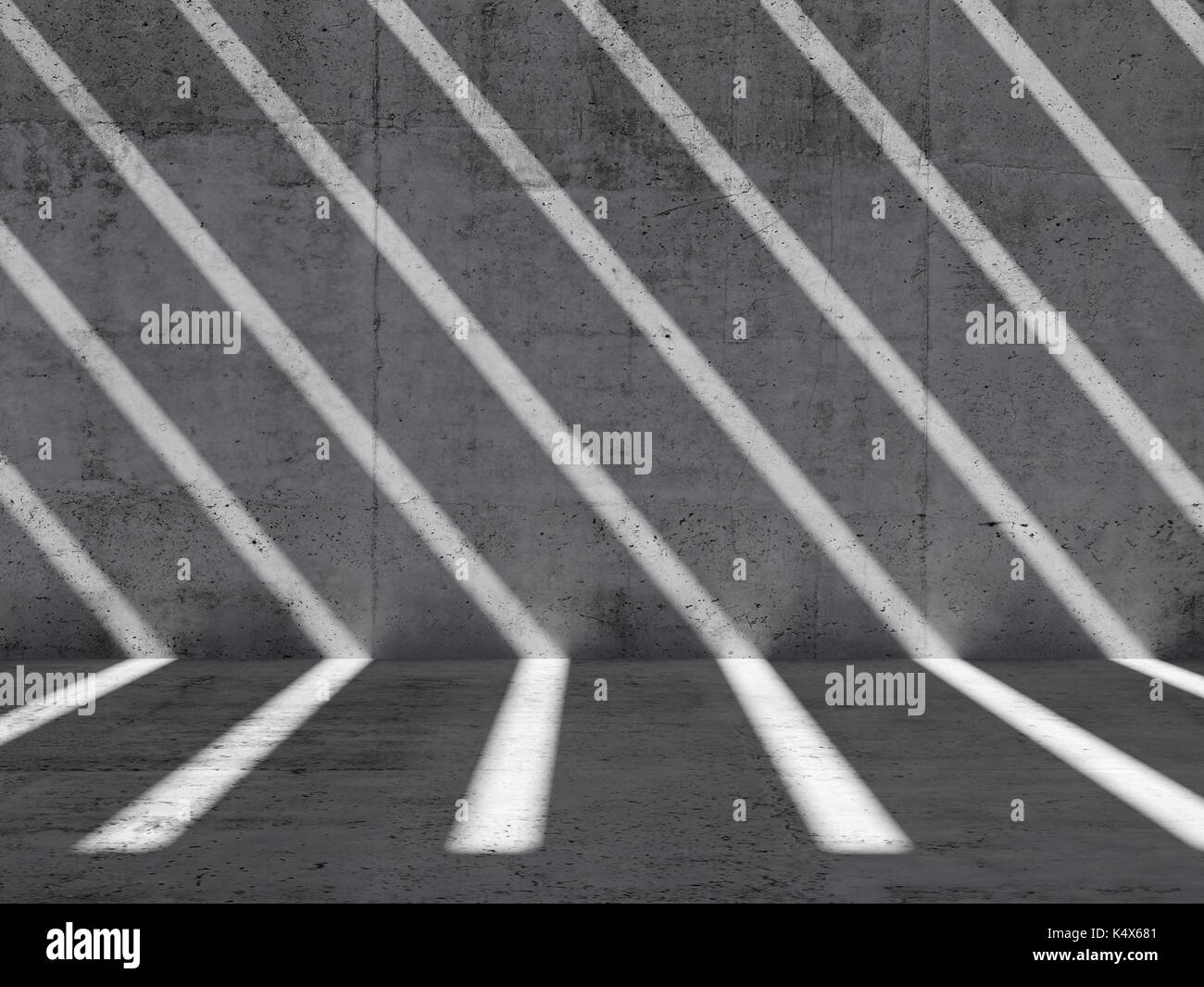 Résumé Contexte intérieur vide. local en béton à l'aide d'ombres et de rayons lumineux sur le mur, de face, 3d illustration Banque D'Images