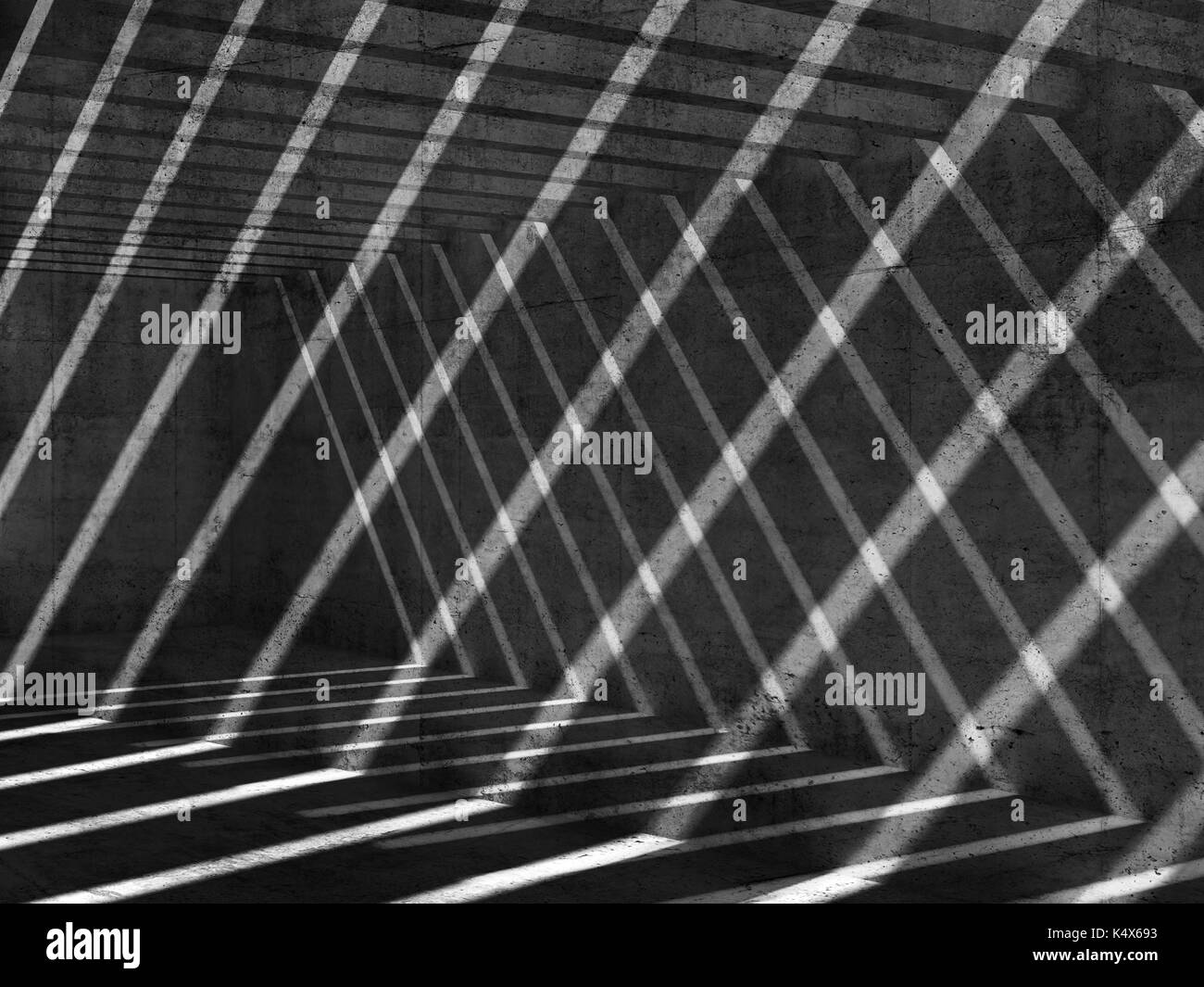 Résumé fond intérieur en béton modèle, a recoupé des faisceaux de lumière et ombre, illustration avec double exposition, d'effet 3D render Banque D'Images