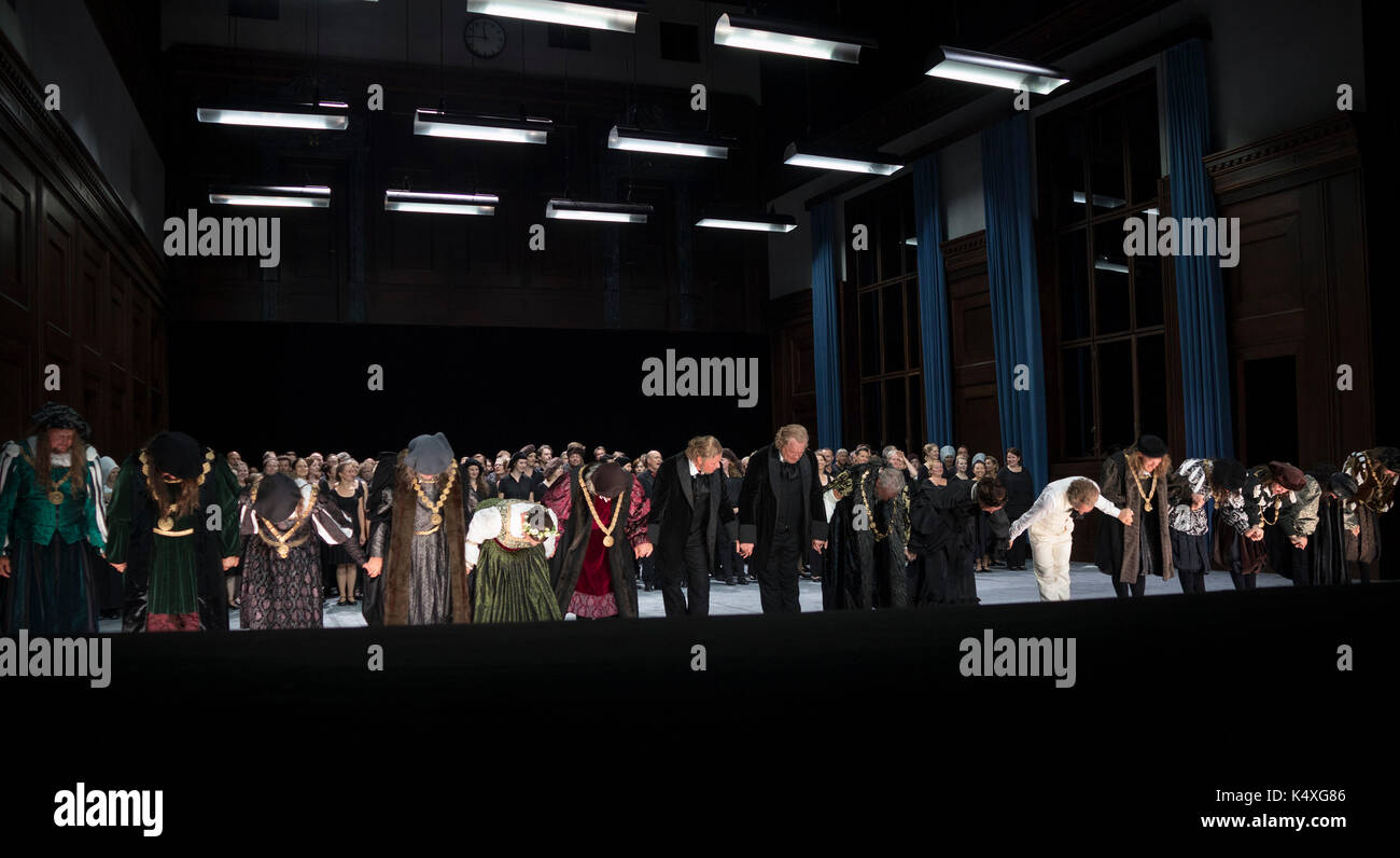Curtain Call à Die Meistersinger, Opera Festival de Bayreuth 2017, Bavière, Allemagne Banque D'Images