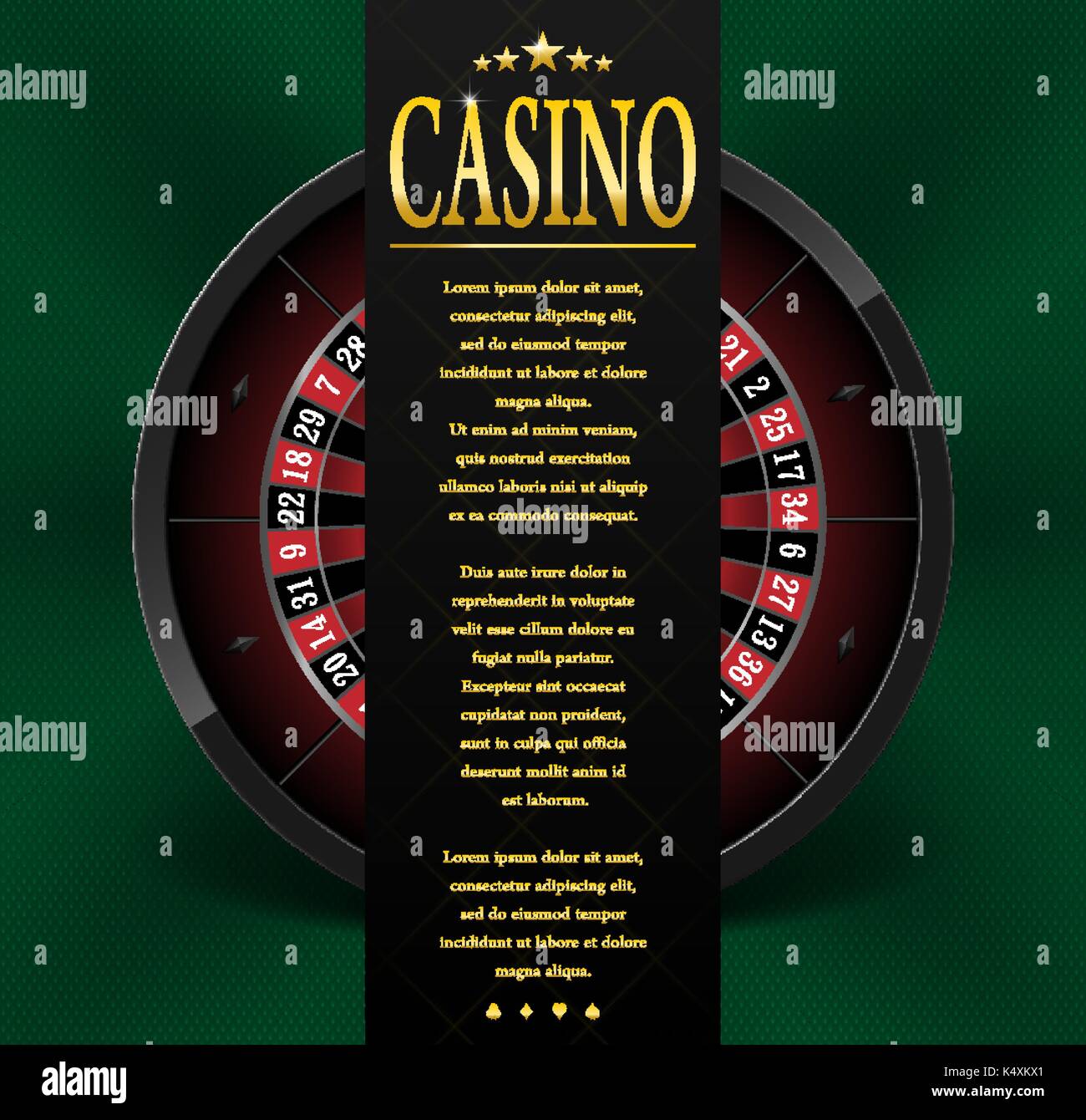 Casino affiche ou flyer design. casino modèle de page avec roulette isolé sur fond vert. jouer des jeux de casino. vector illustration. Illustration de Vecteur