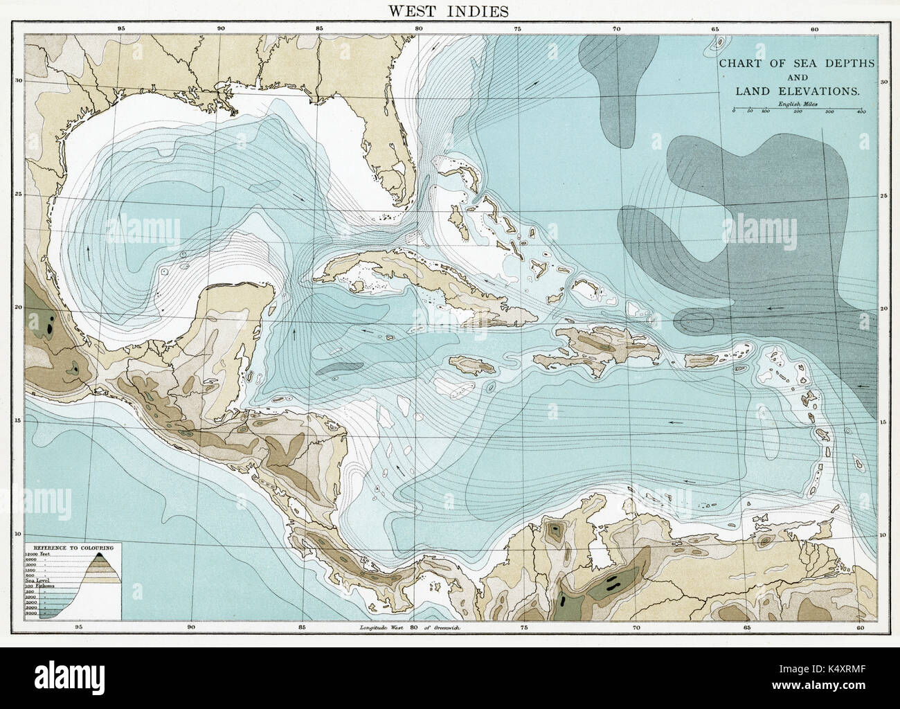 Carte antique, vers 1875, des Antilles (Mer) Banque D'Images