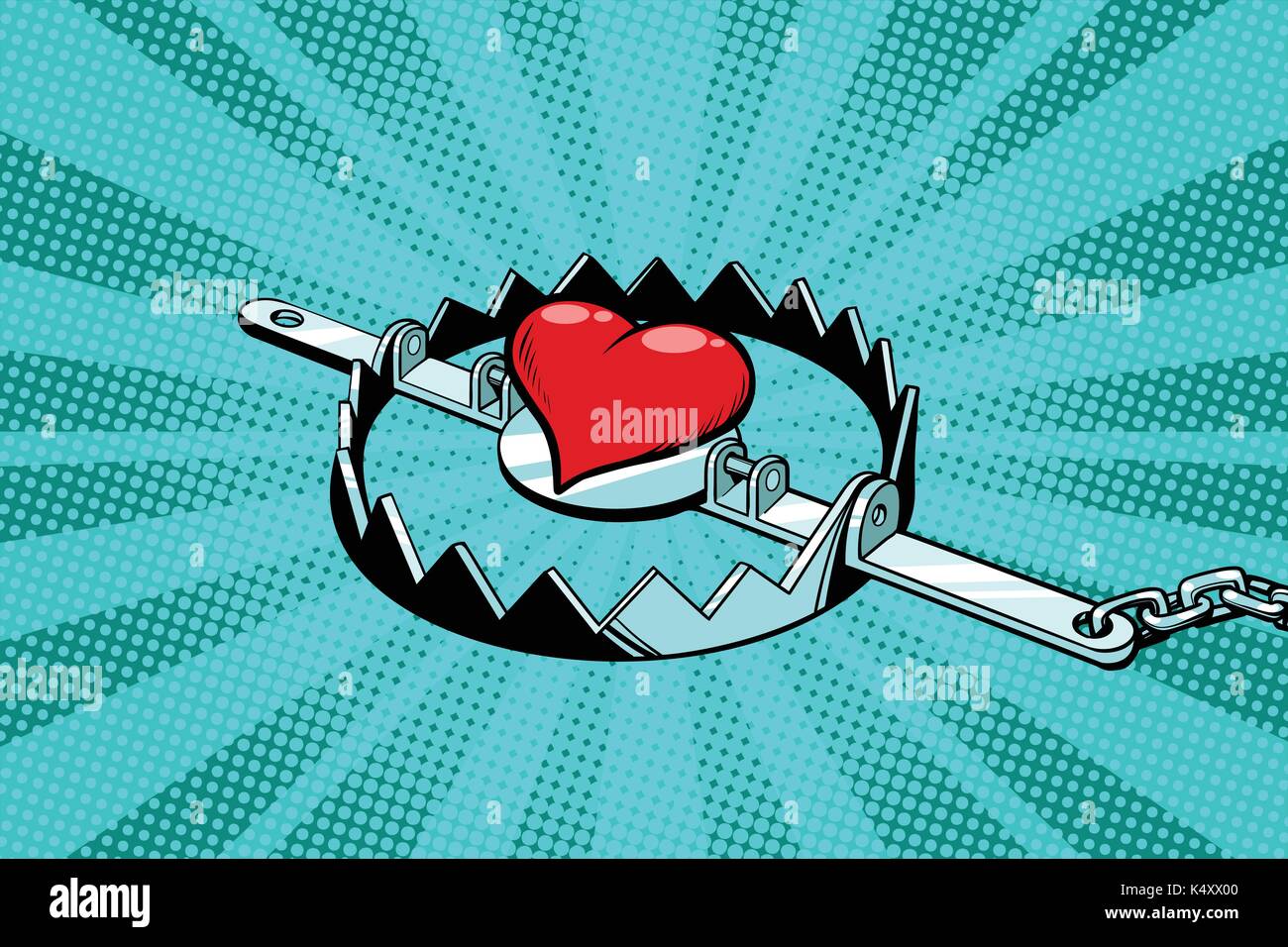 Coeur rouge dans un piège de fer l'amour et la romance. Illustration de Vecteur