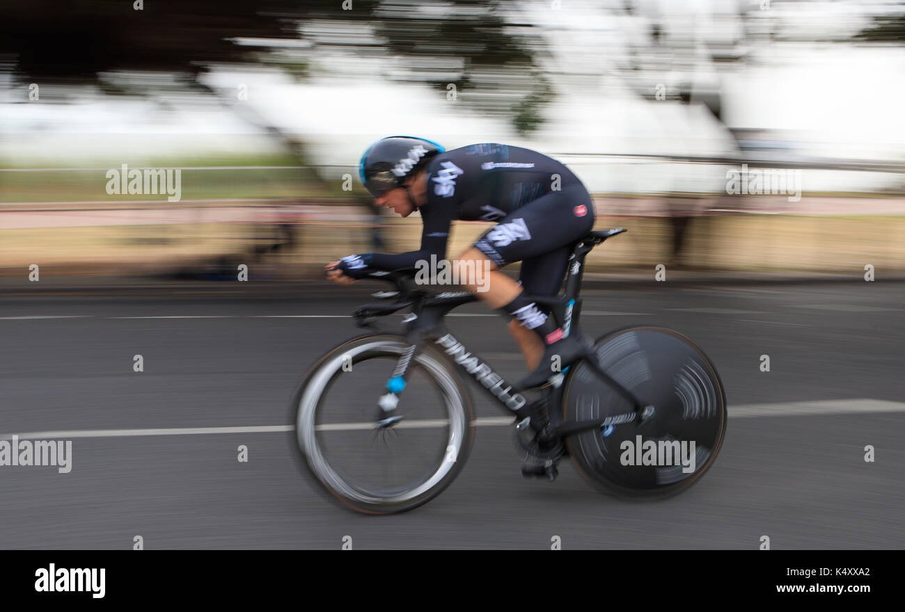 L'équipe sky's Geraint Thomas lors de l'étape 5 de l'ovo energy tour of Britain de clacton à clacton. Banque D'Images