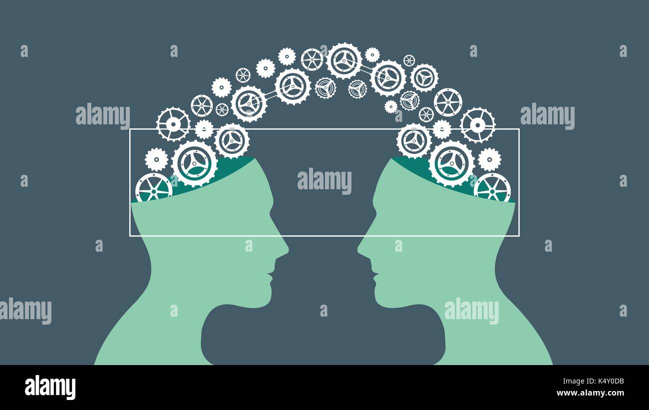 Image vectorielle du partage des connaissances entre deux têtes de personnes Illustration de Vecteur