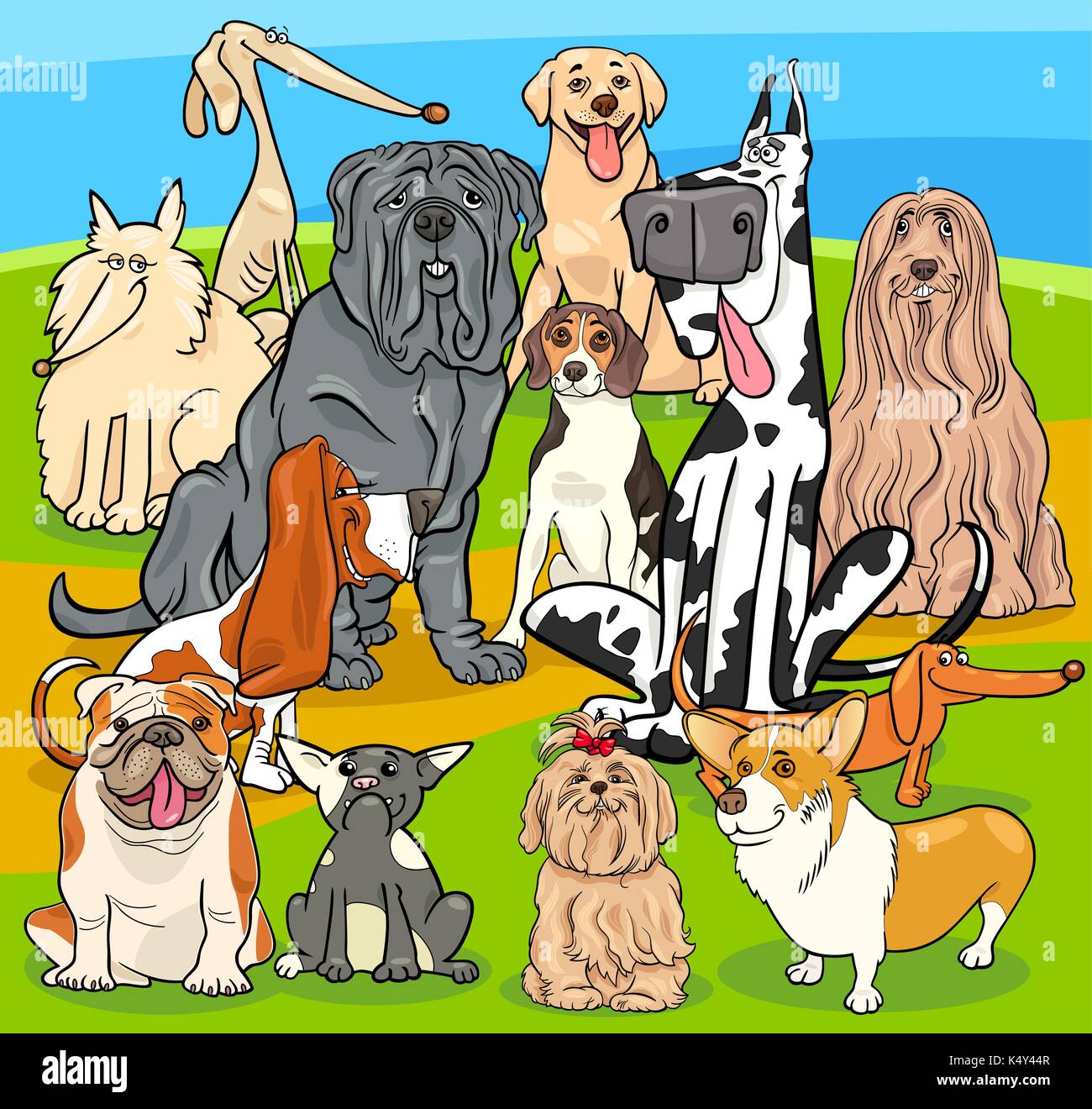 Cartoon illustration de chiens de race groupe caractères animaux Illustration de Vecteur