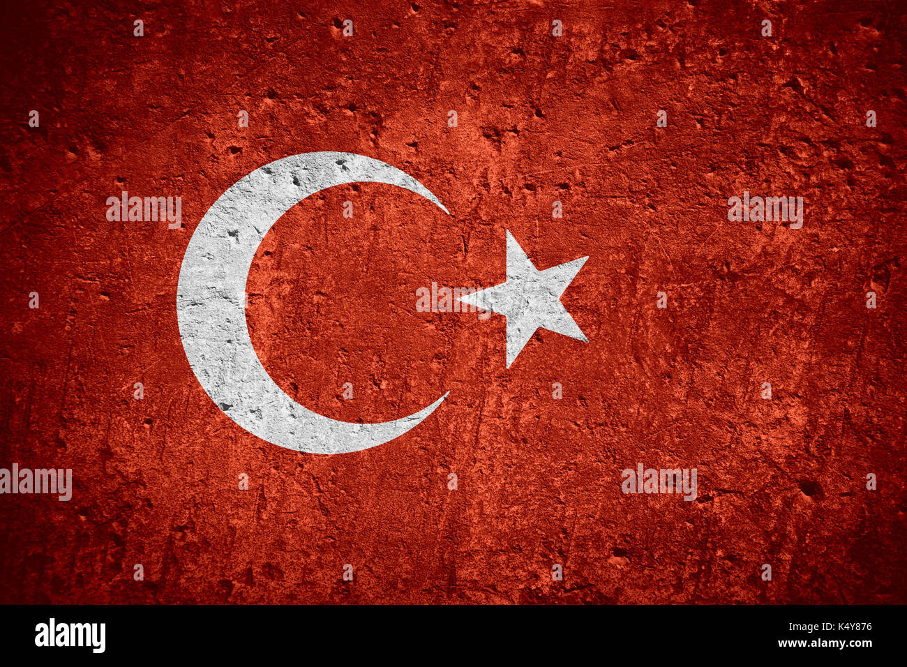 Drapeau de la Turquie ou drapeau turc sur rayures texture rugueuse Banque D'Images
