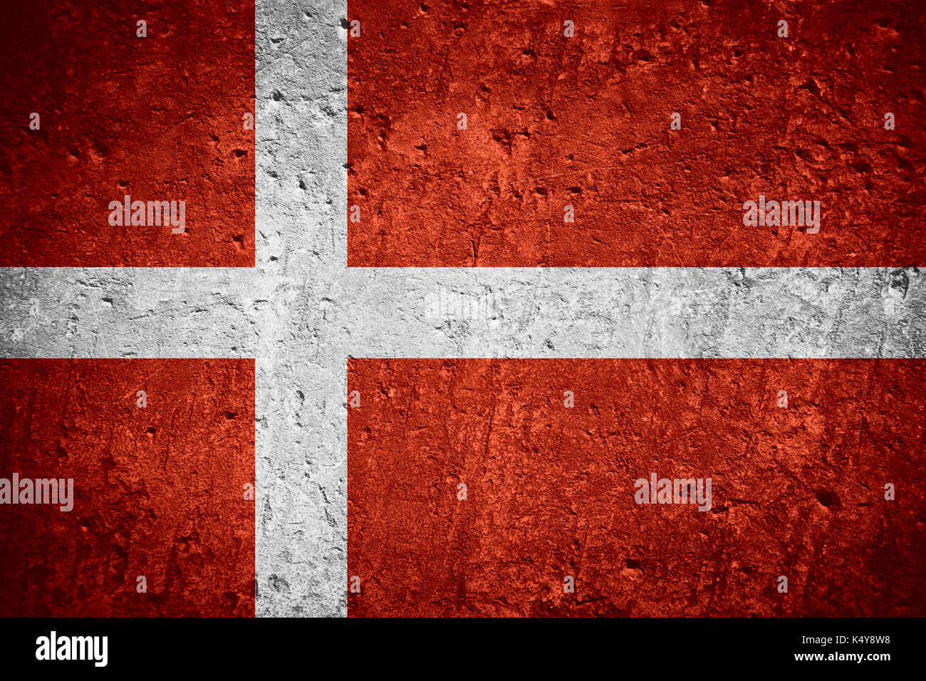 Pavillon du Danemark ou drapeau danois sur rayures texture rugueuse Banque D'Images