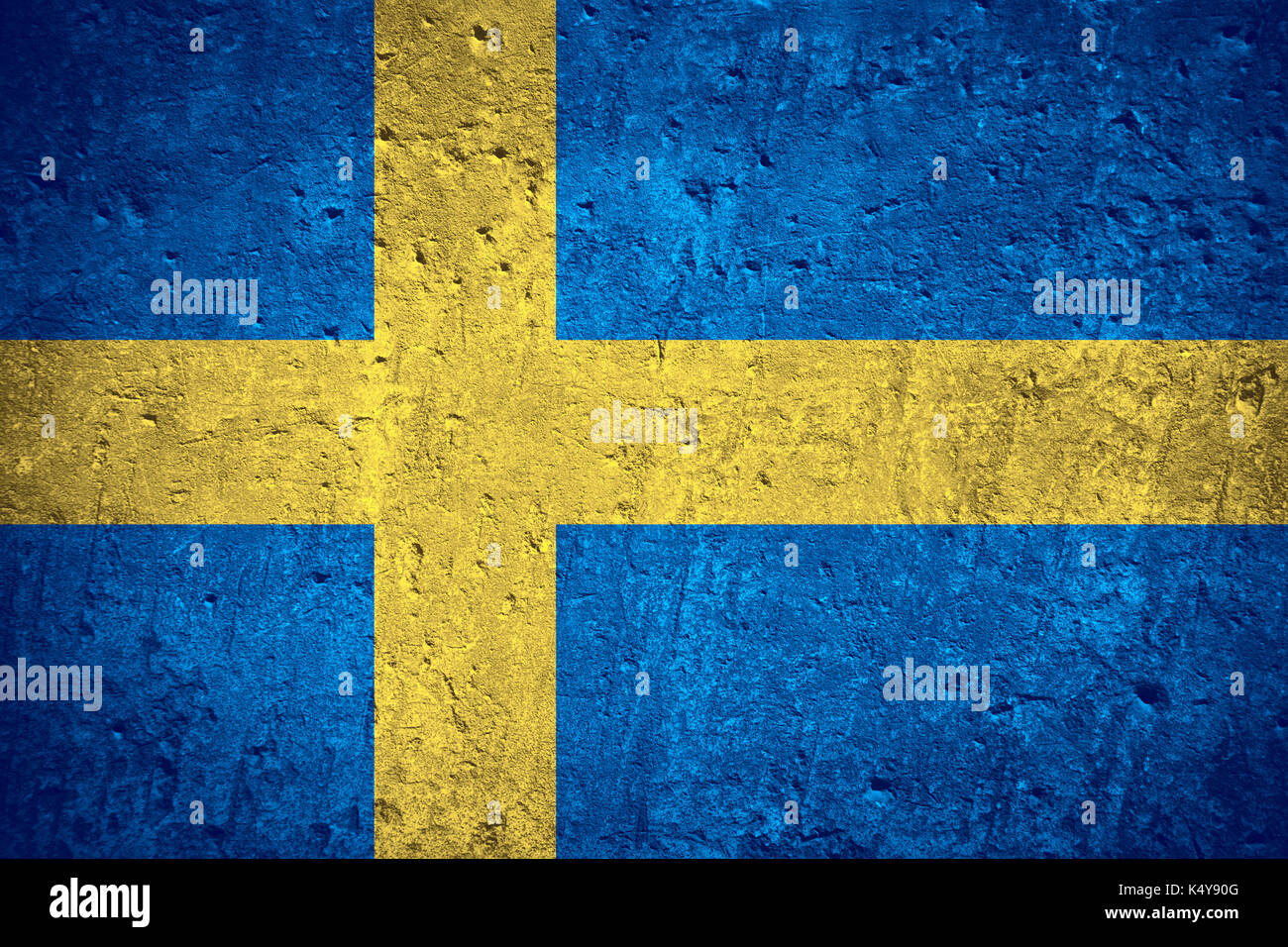 Pavillon de la suède ou drapeau suédois sur rayures texture rugueuse Banque D'Images