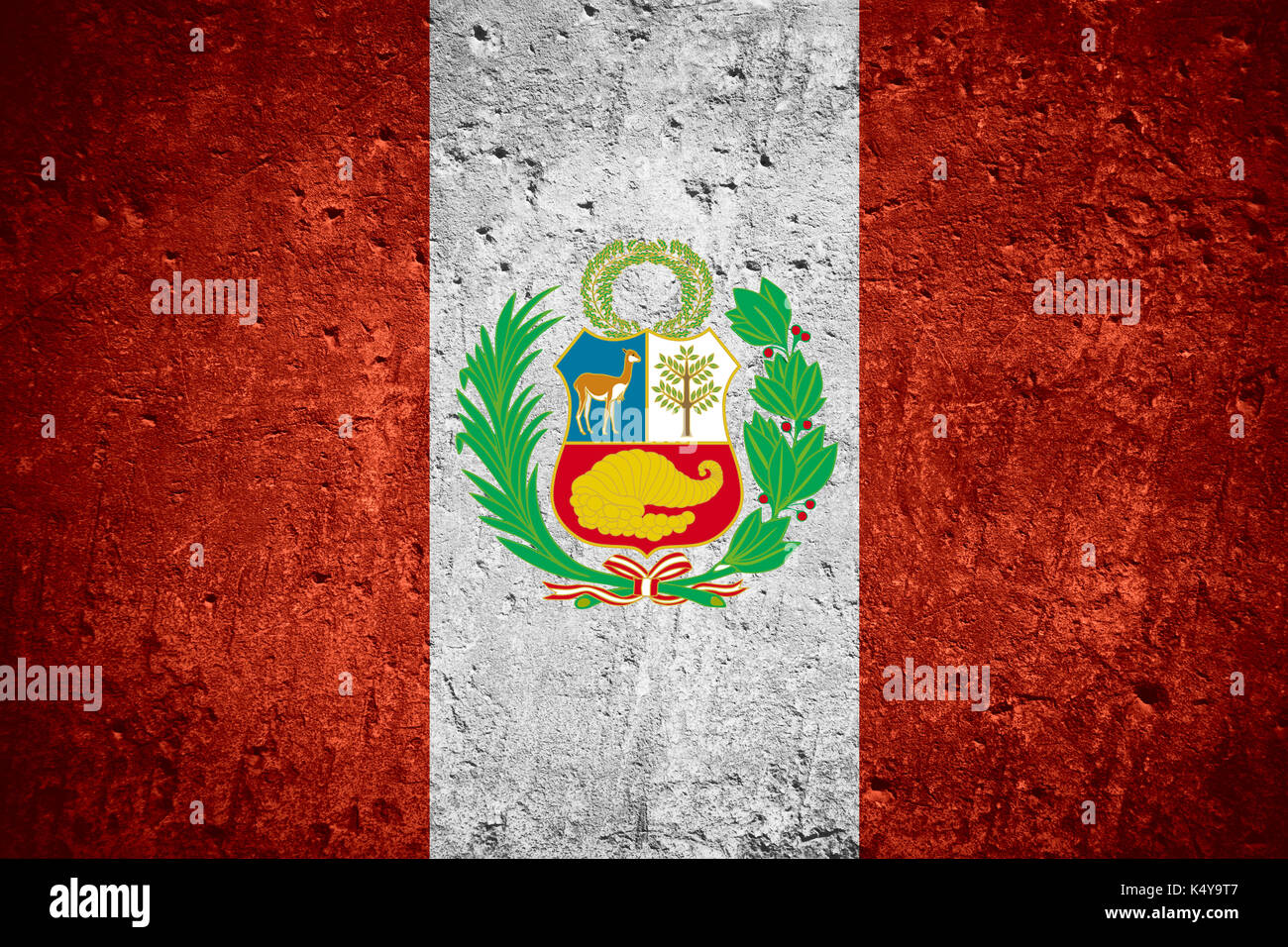 Pavillon du Pérou ou drapeau péruvien sur rayé texture rugueuse Banque D'Images