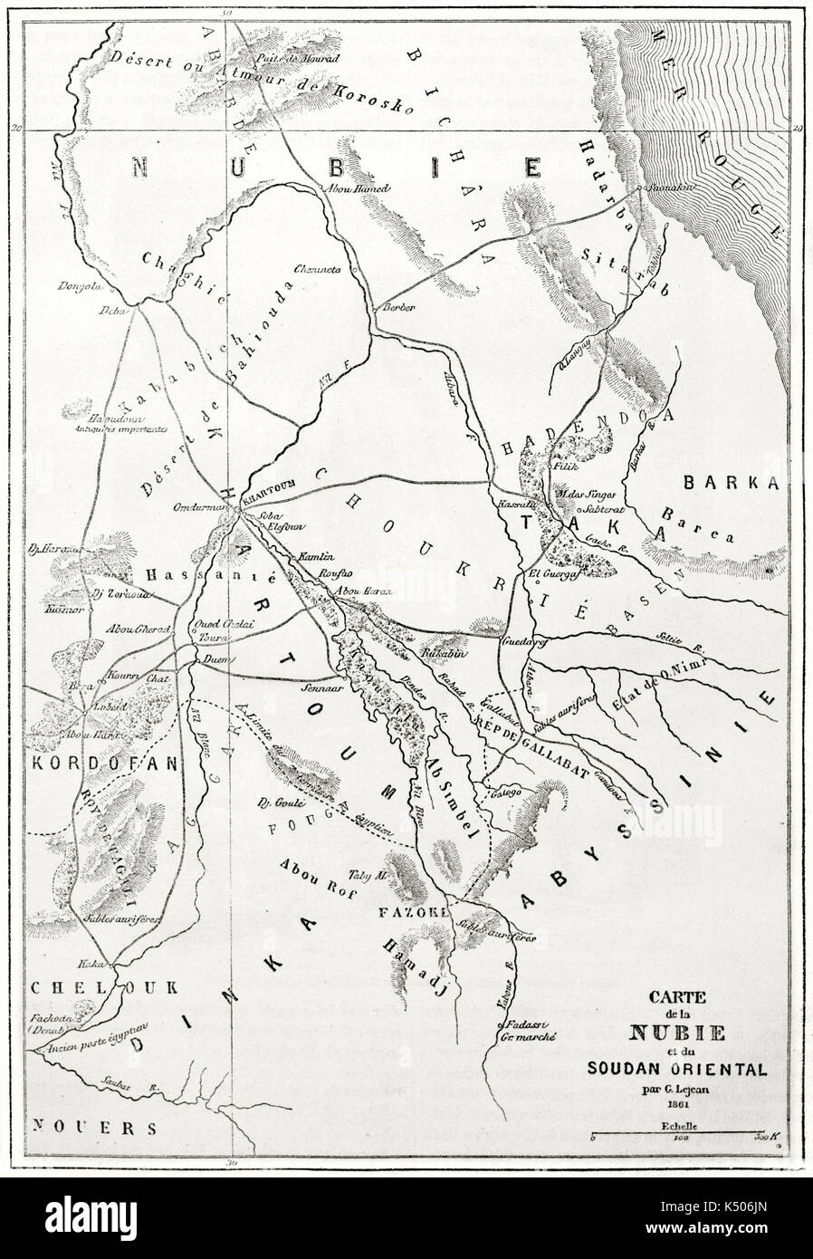 Carte topographique de l'ancienne Nubie région Afrique de l'Est. Créé par Erhard et Bonaparte publié sur le Tour du Monde Paris 1862 Banque D'Images Carte topographique de l'ancienne Nubie région Afrique de l'Est. Créé par Erhard et Bonaparte publié sur le Tour du Monde Paris 1862 Banque D'Images