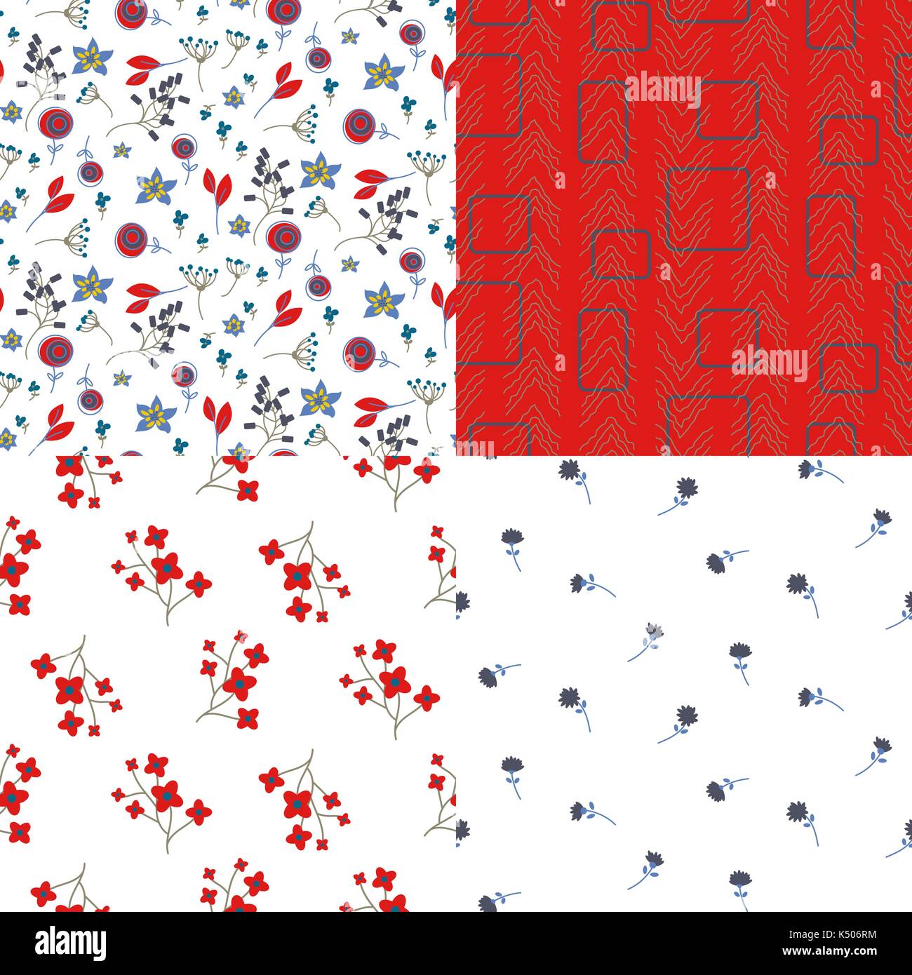 Glade a déposé de petites fleurs et abstraite vectoriel continu rouge jeu de motifs. Illustration de Vecteur